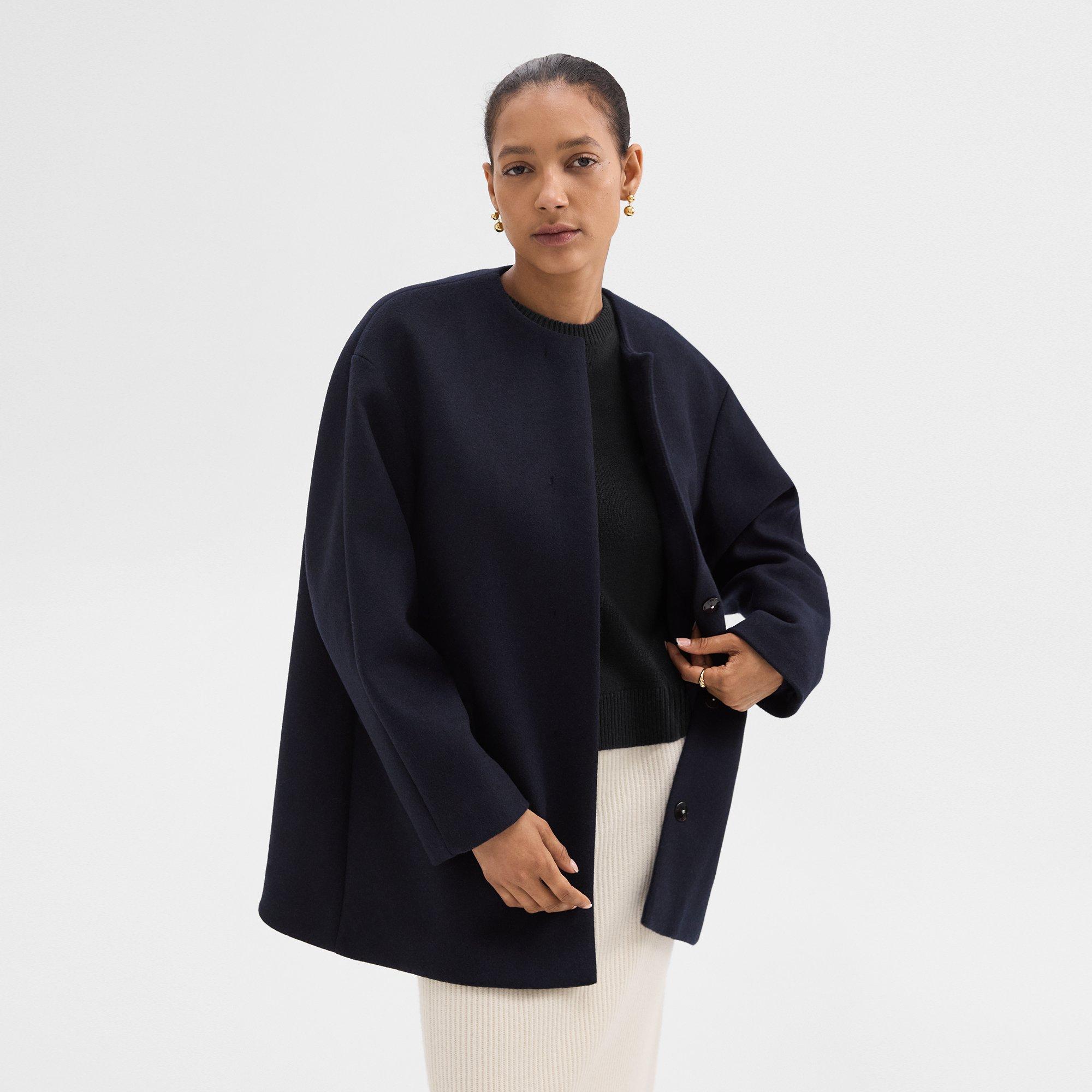 Cape Back Coat in Recycled Wool-Blend Melton