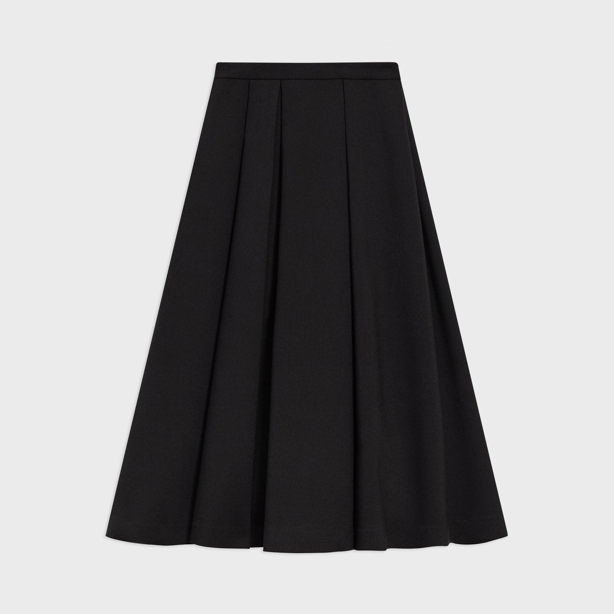 Pleated Midi Skirt in Double Weave