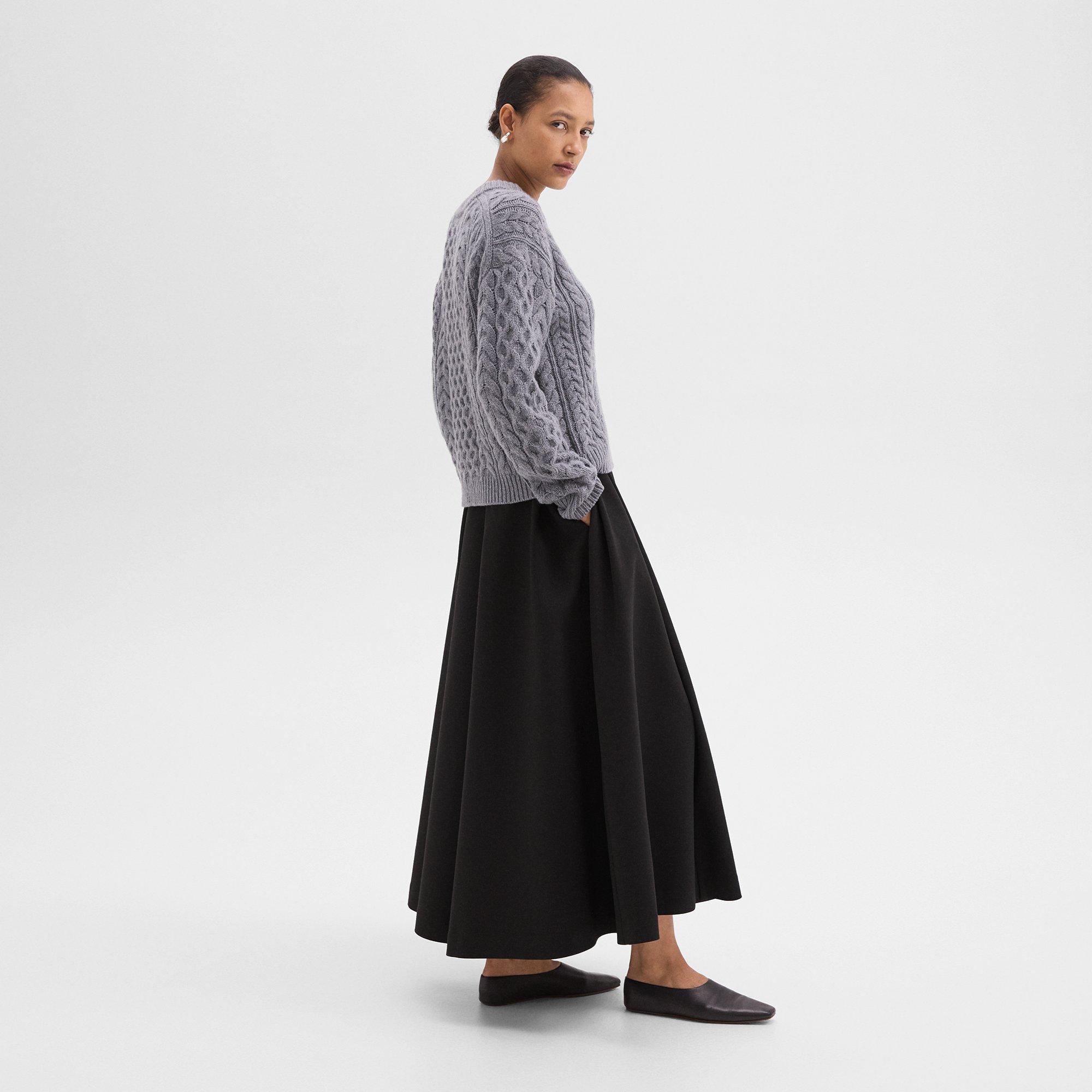 Pleated Midi Skirt in Double Weave