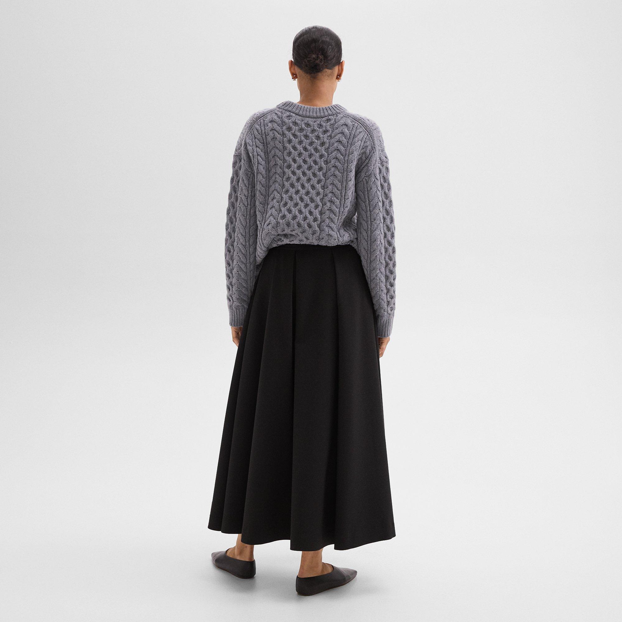 Pleated Midi Skirt in Double Weave