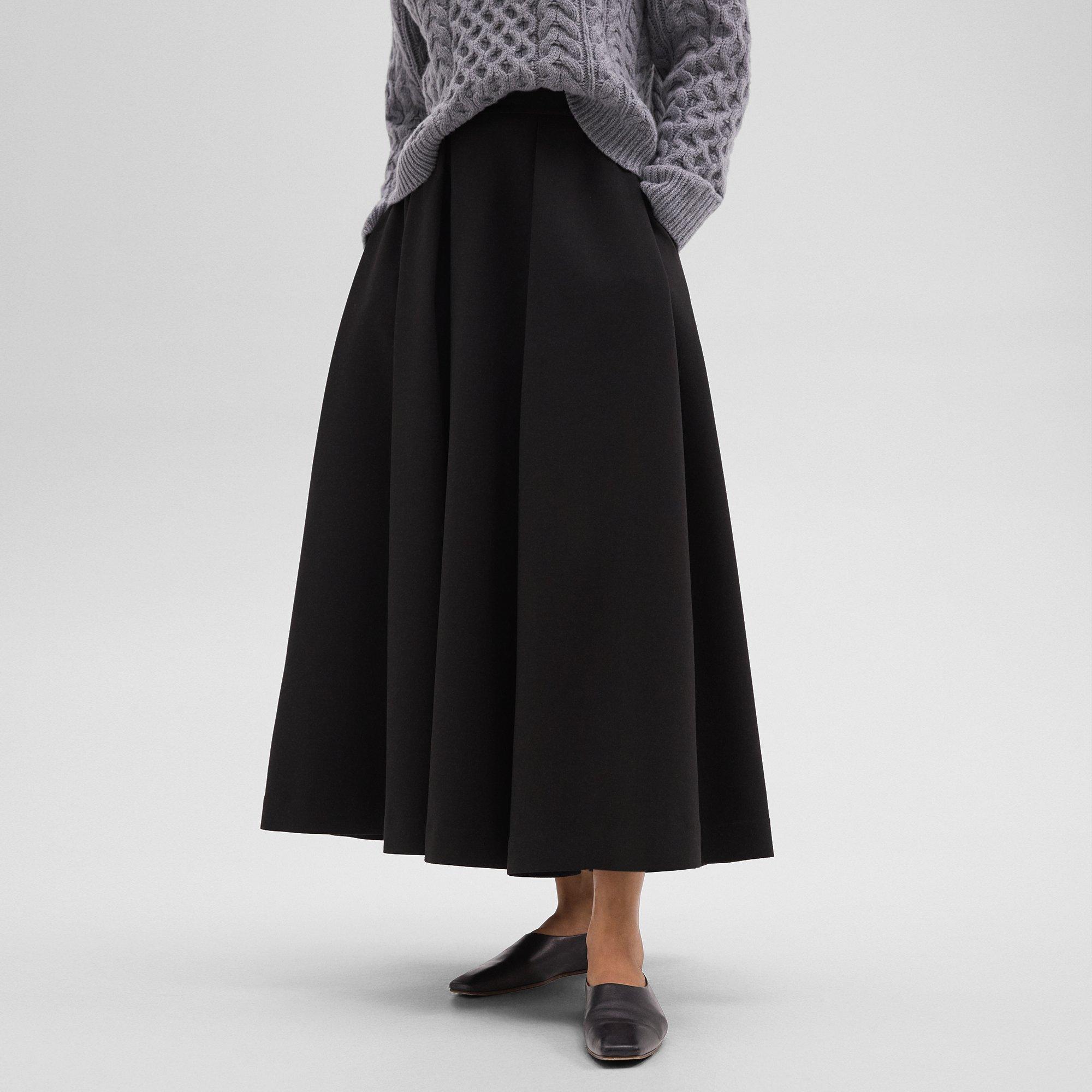 Pleated Midi Skirt in Double Weave