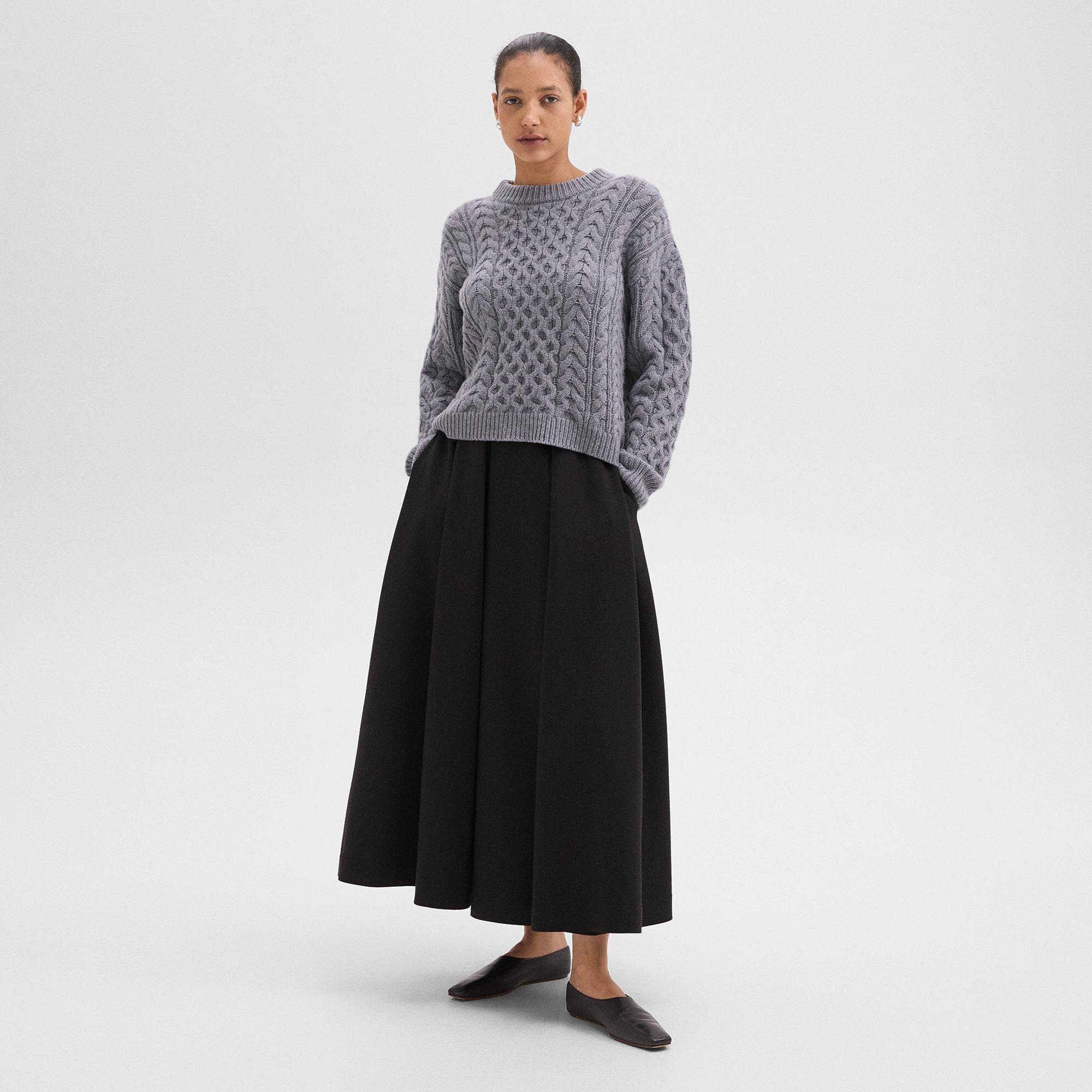 Pleated Midi Skirt in Double Weave