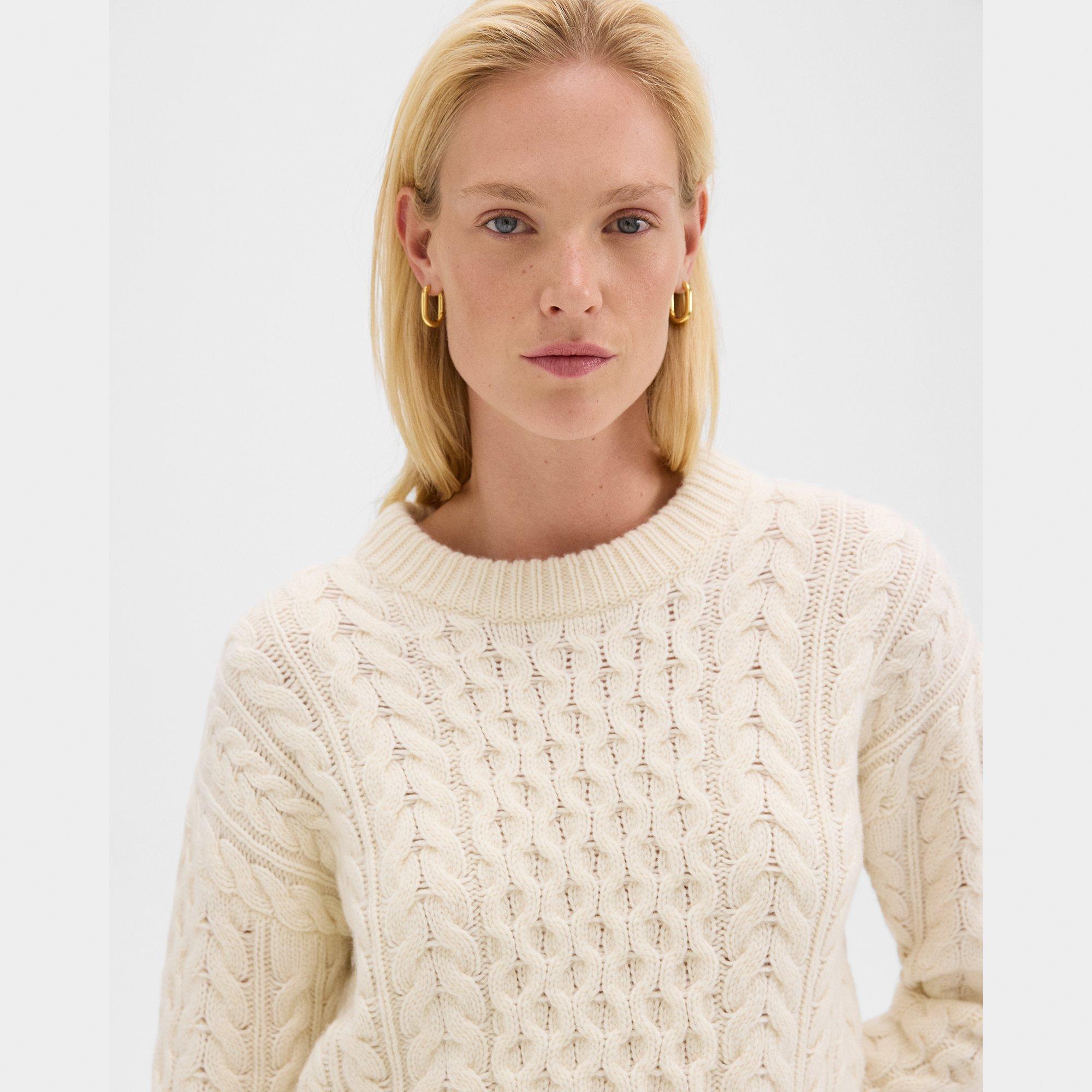 Cable Knit Sweater in Felted Wool-Cashmere