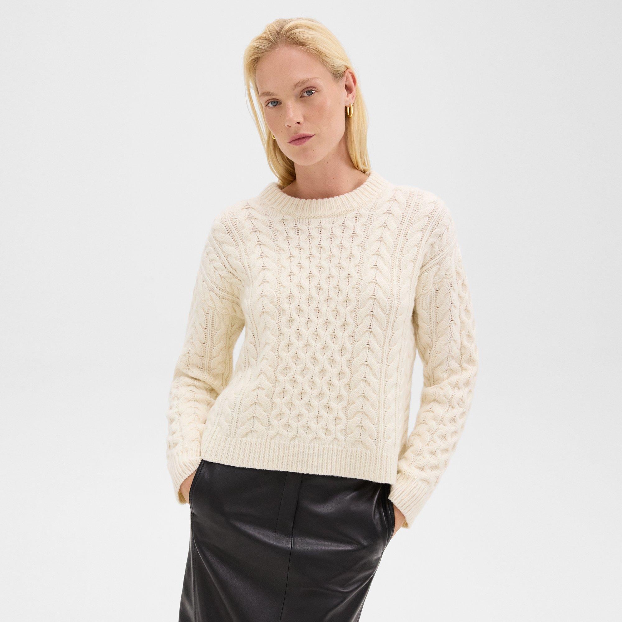 Cable Knit Sweater in Felted Wool-Cashmere