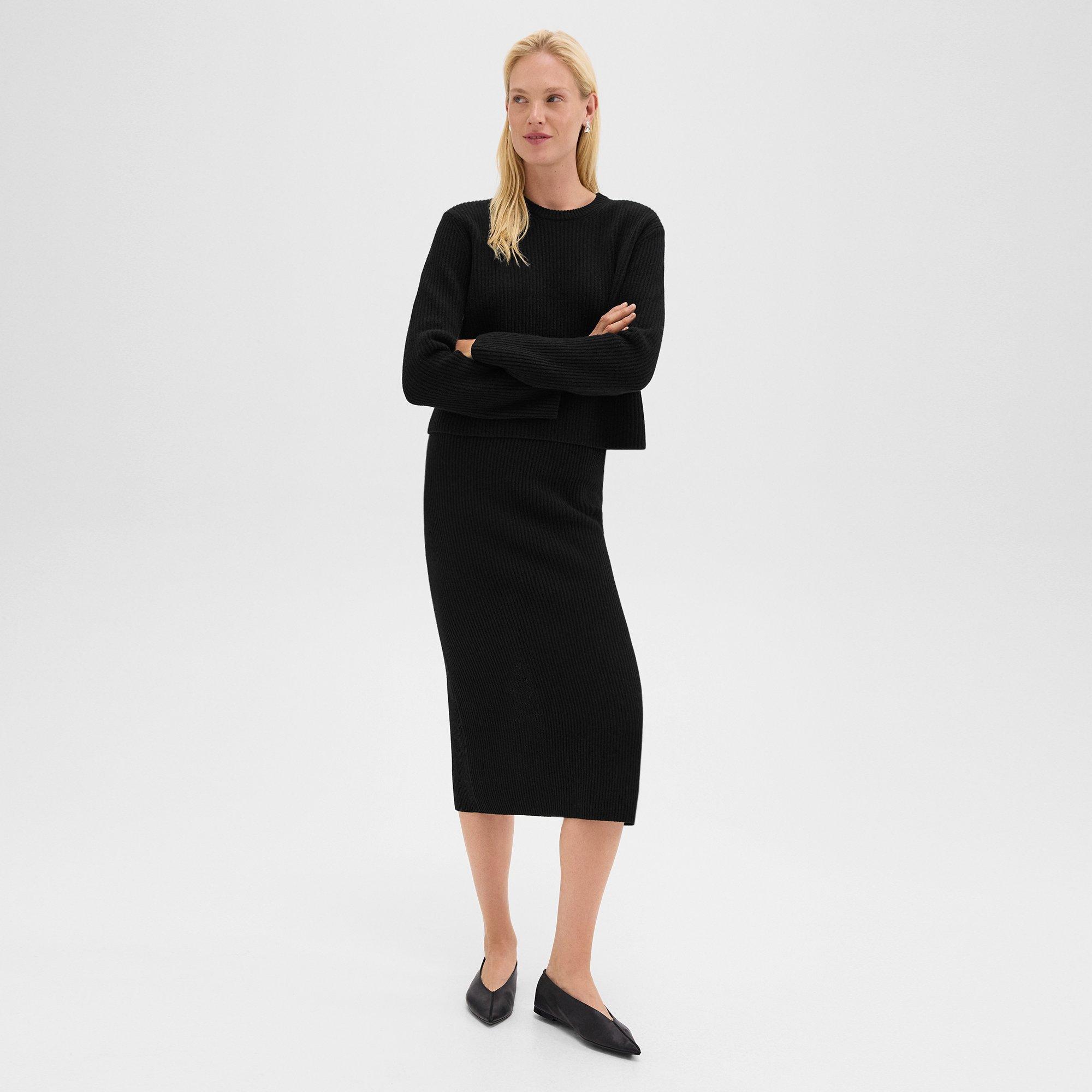 Midi Pull-On Skirt in Felted Wool-Cashmere