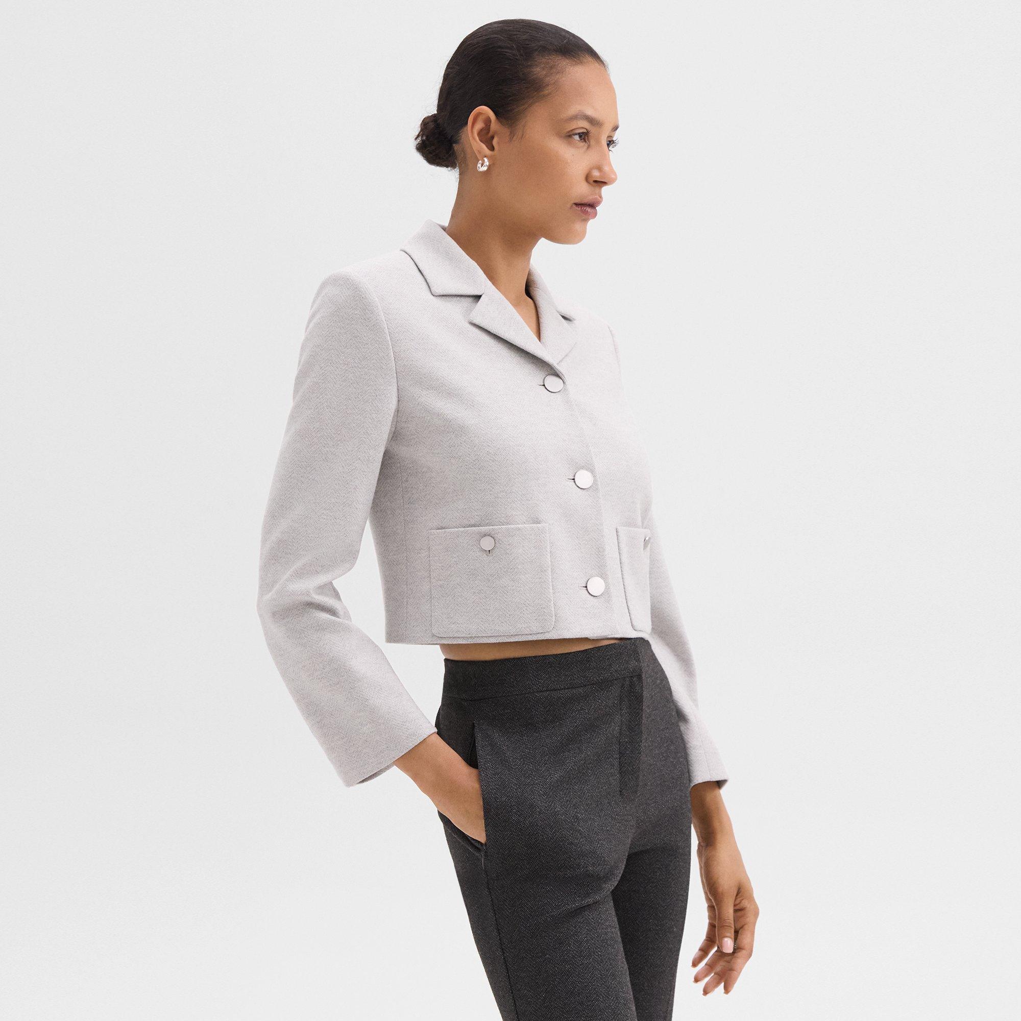 Boxy Patch Pocket Blazer in Herringbone Knit