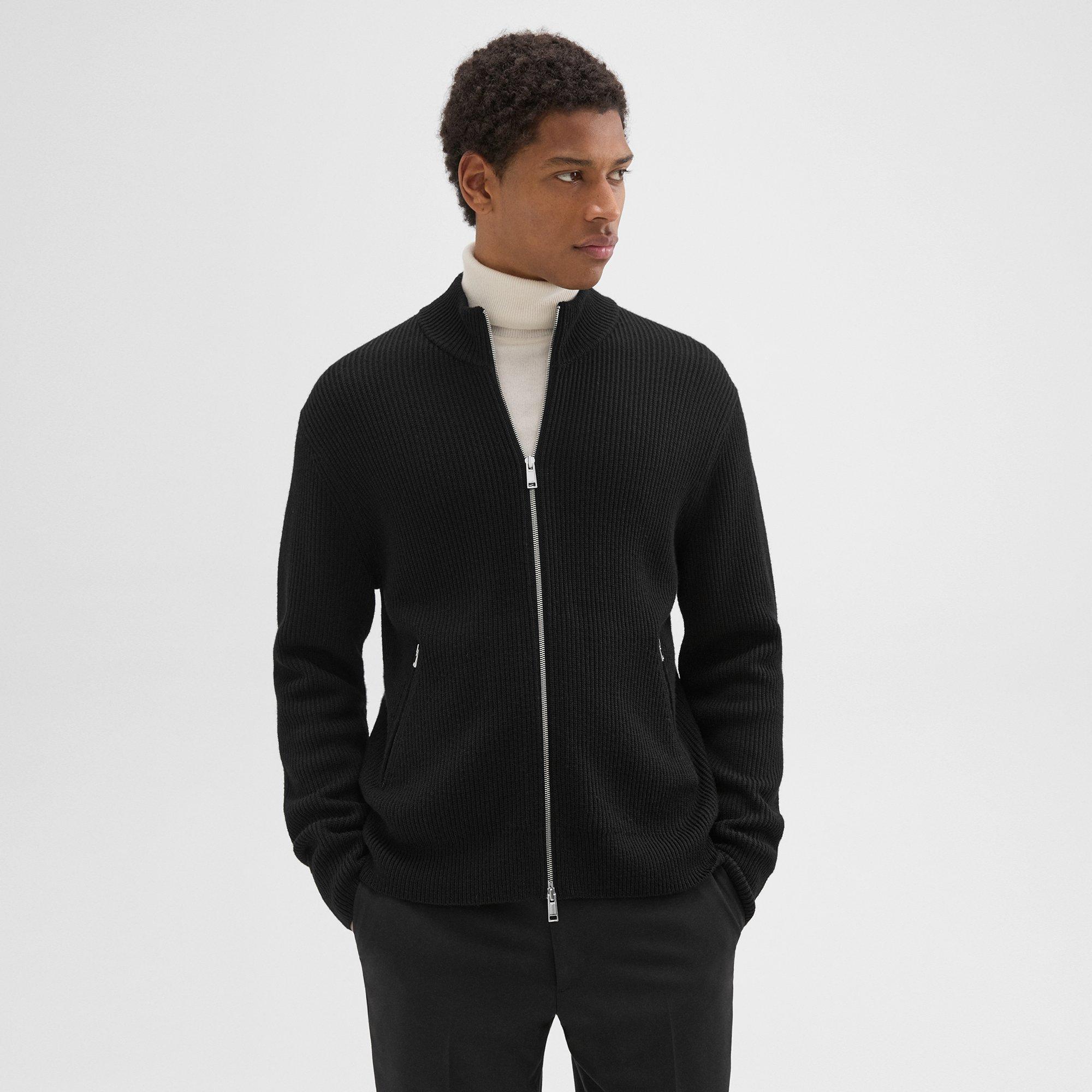 Ribbed Zip-Up Cardigan in Merino Wool