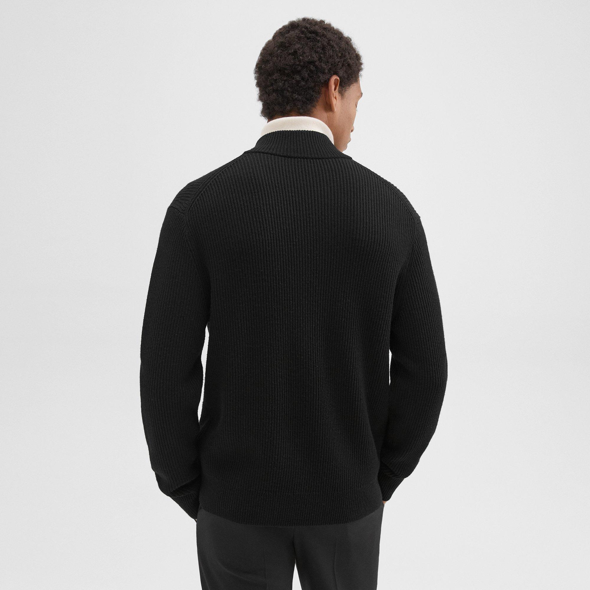 Ribbed Zip-Up Cardigan in Merino Wool