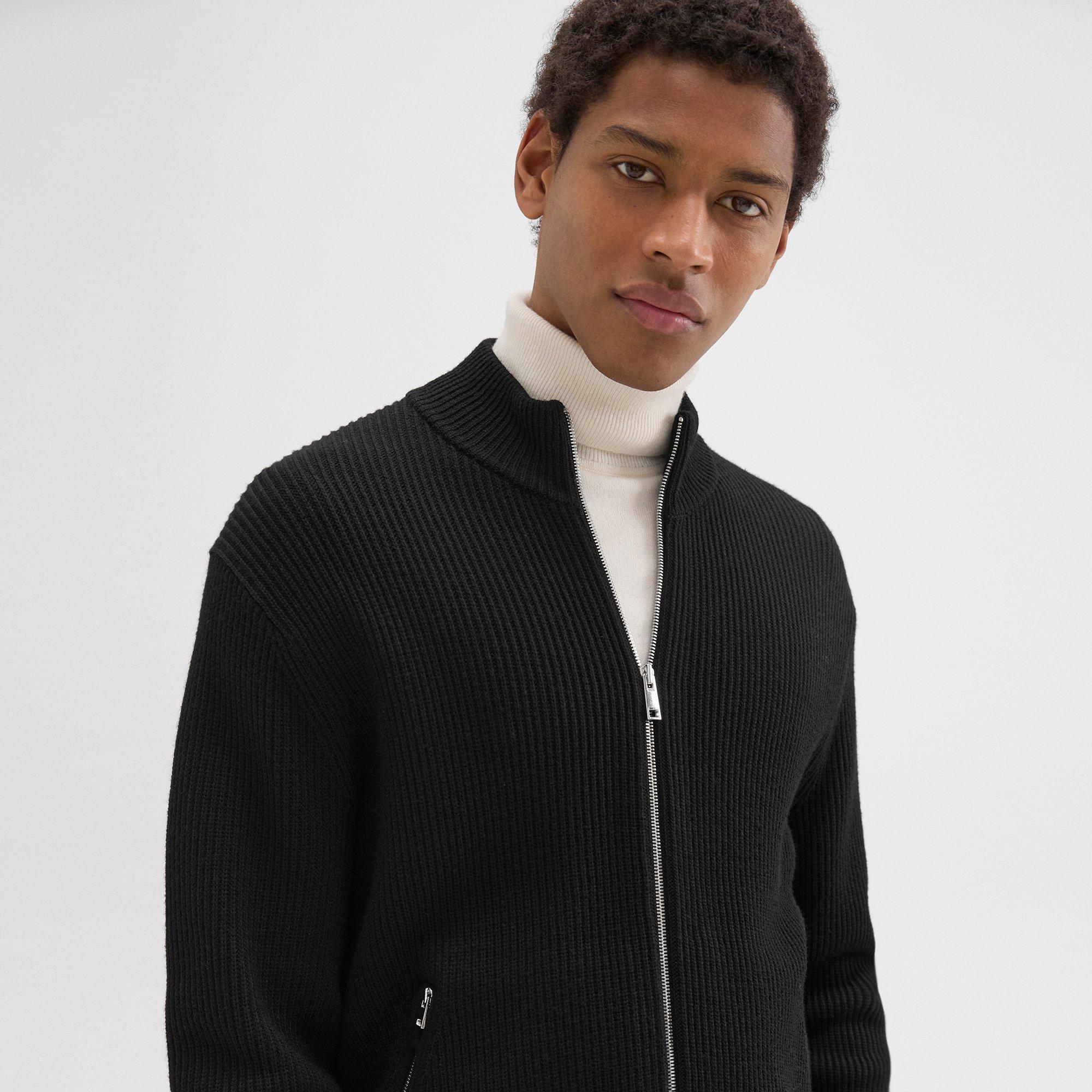 Ribbed Zip-Up Cardigan in Merino Wool