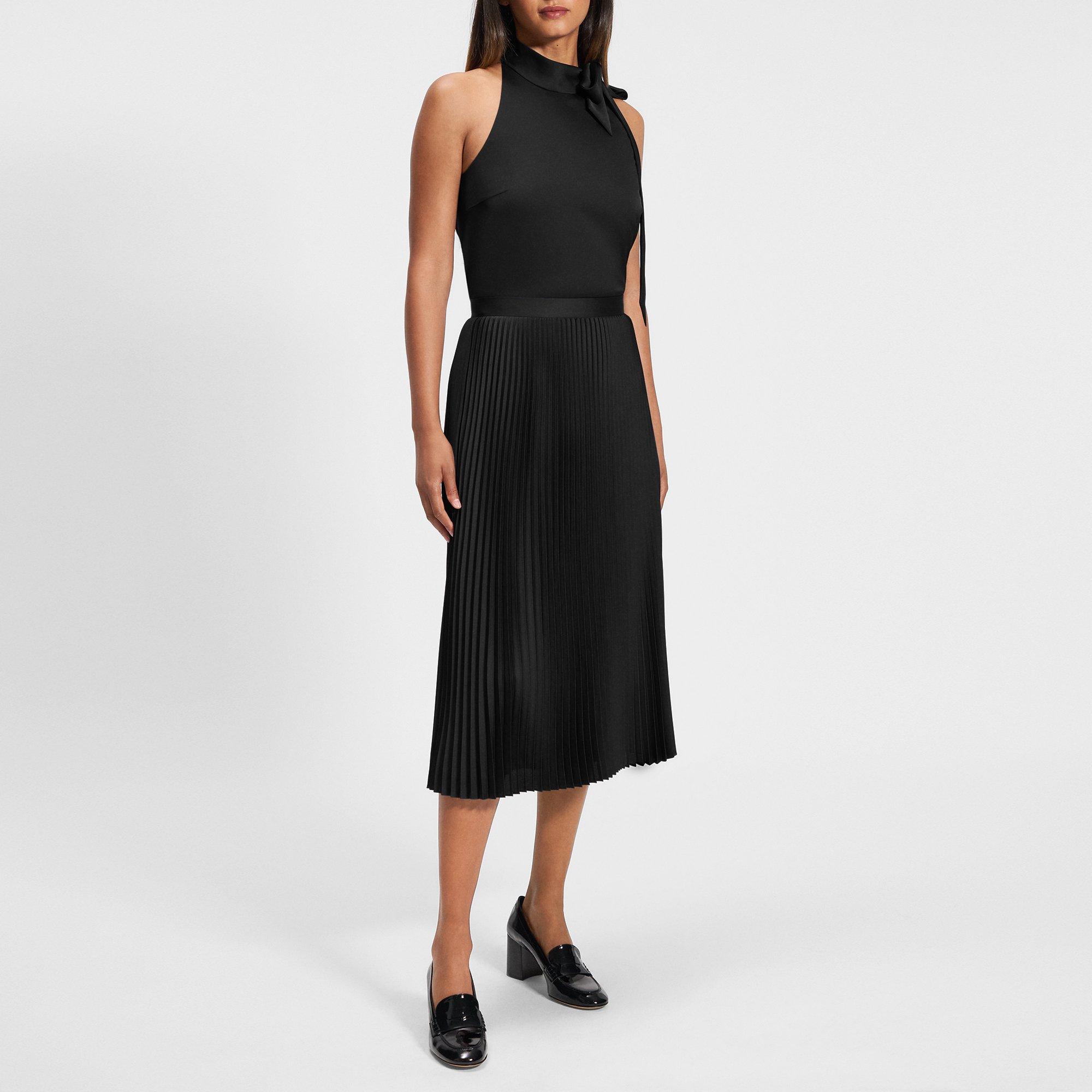 Pleated Midi Skirt in Textured Satin