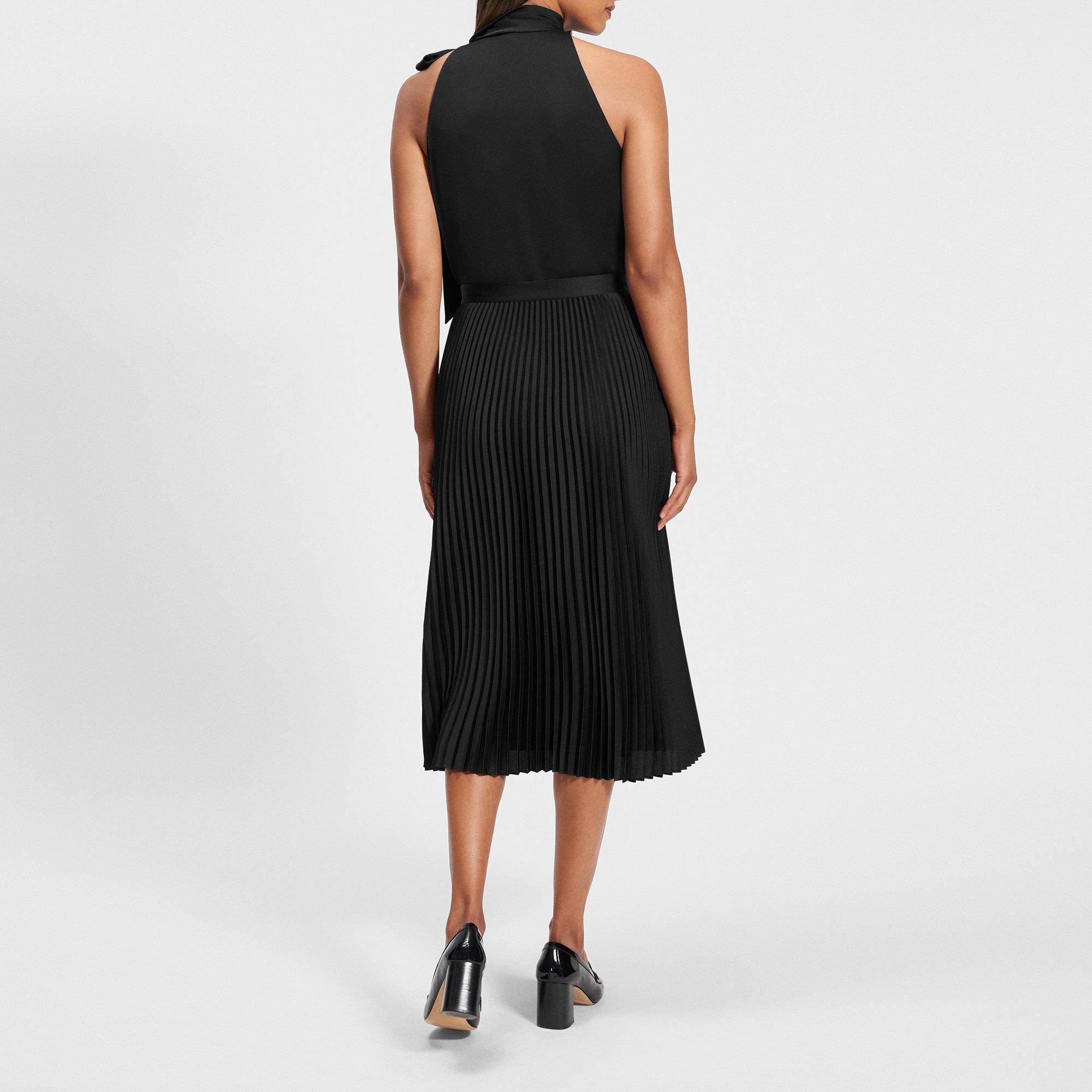 Pleated Midi Skirt in Textured Satin