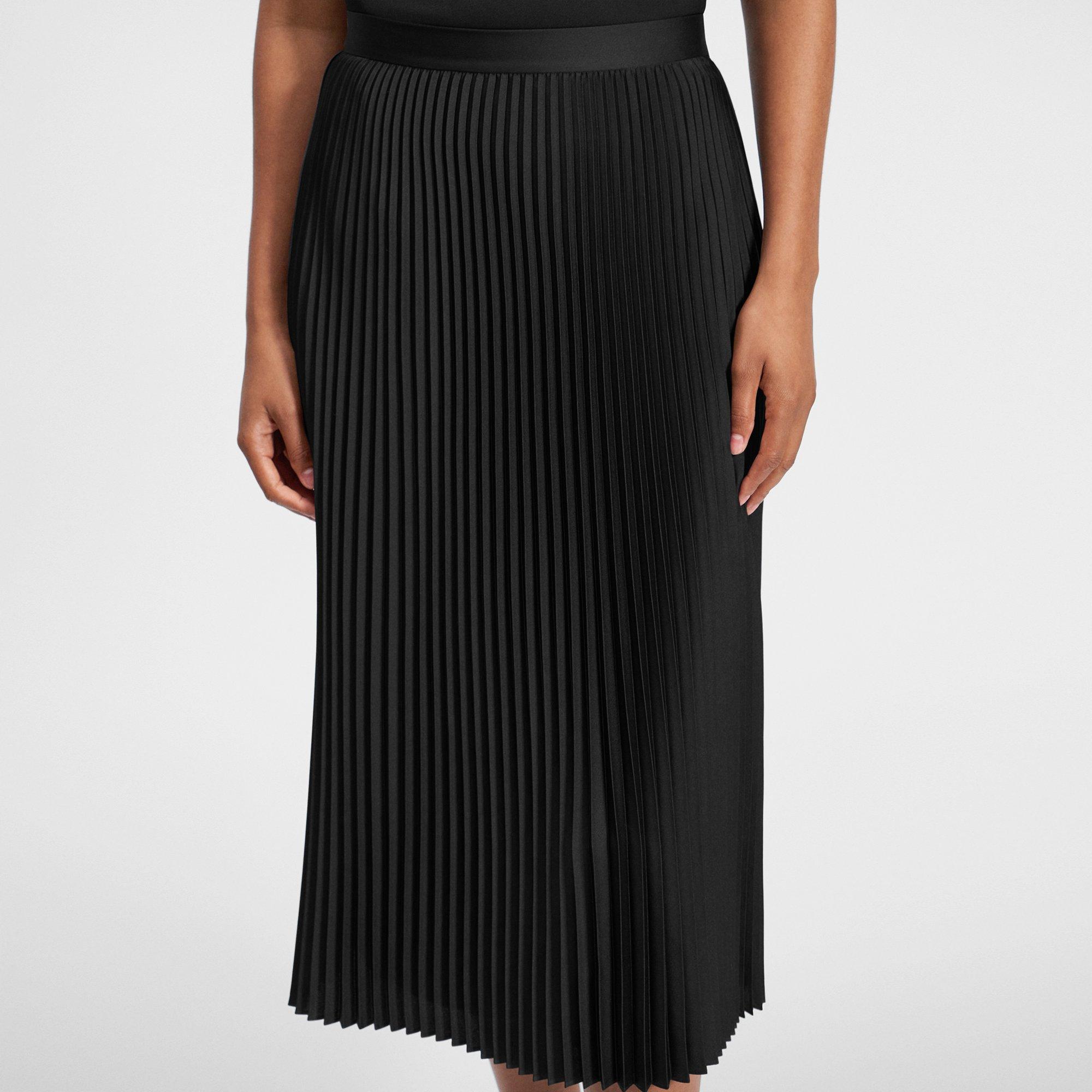 Pleated Midi Skirt in Textured Satin