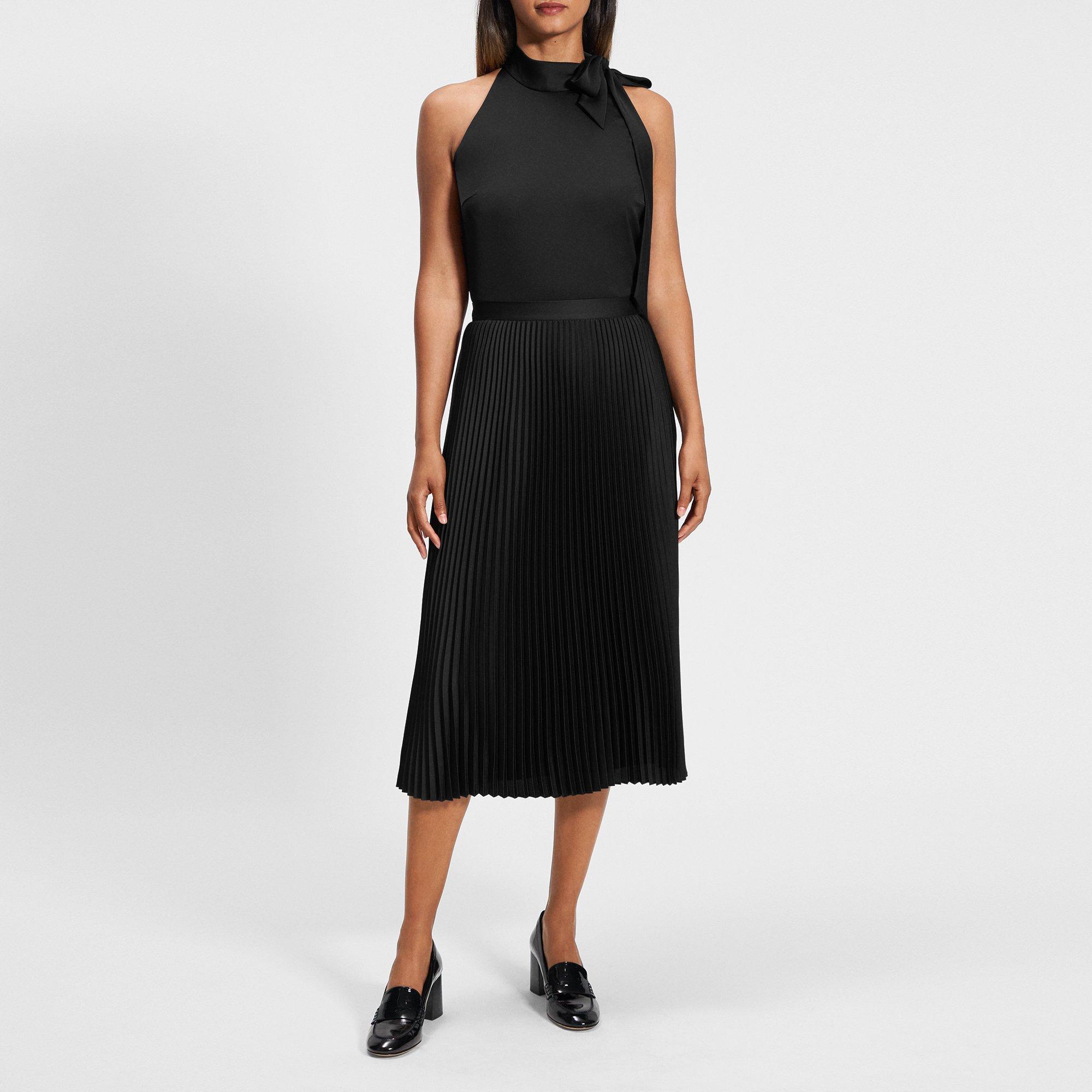 Pleated Midi Skirt in Textured Satin