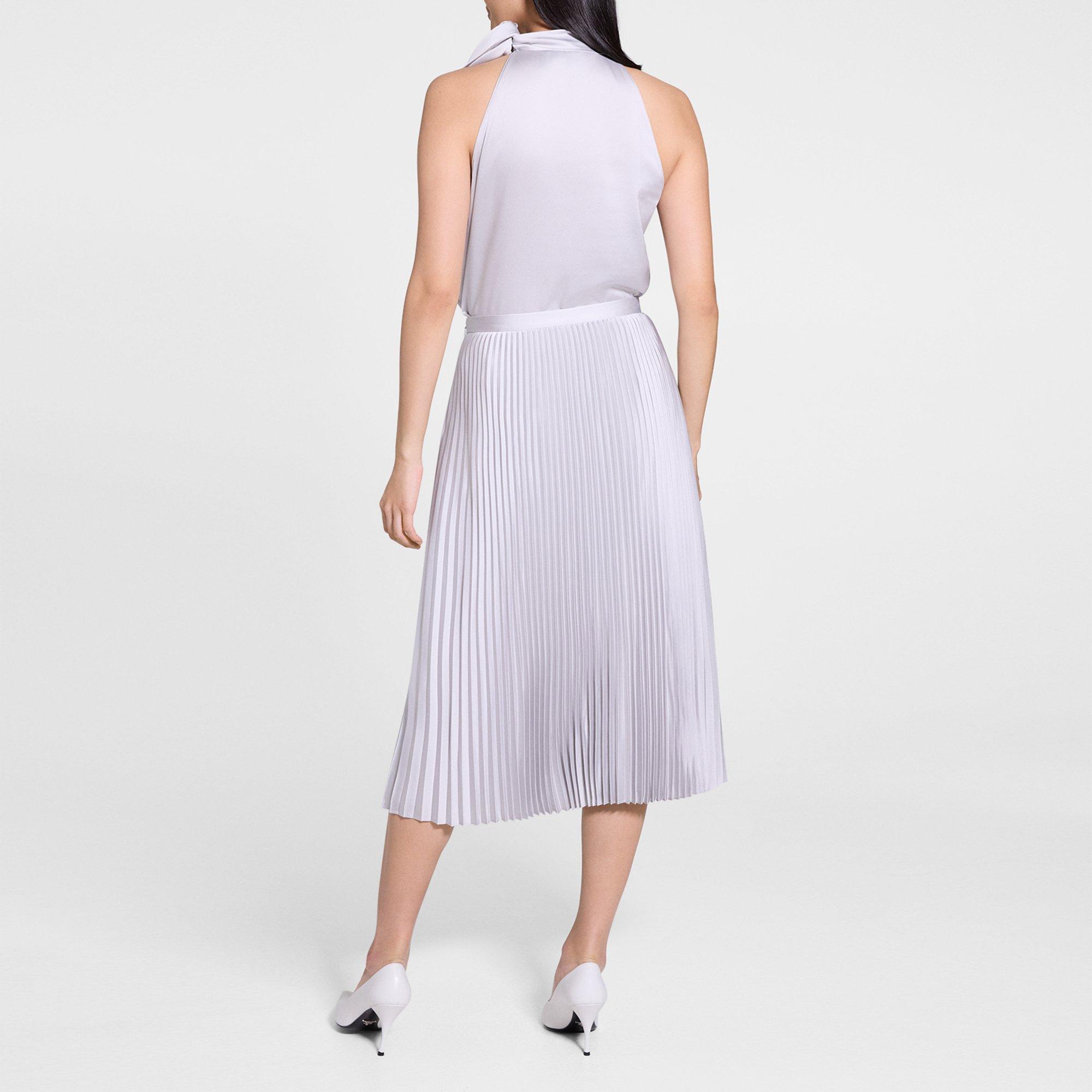 Pleated Midi Skirt in Textured Satin