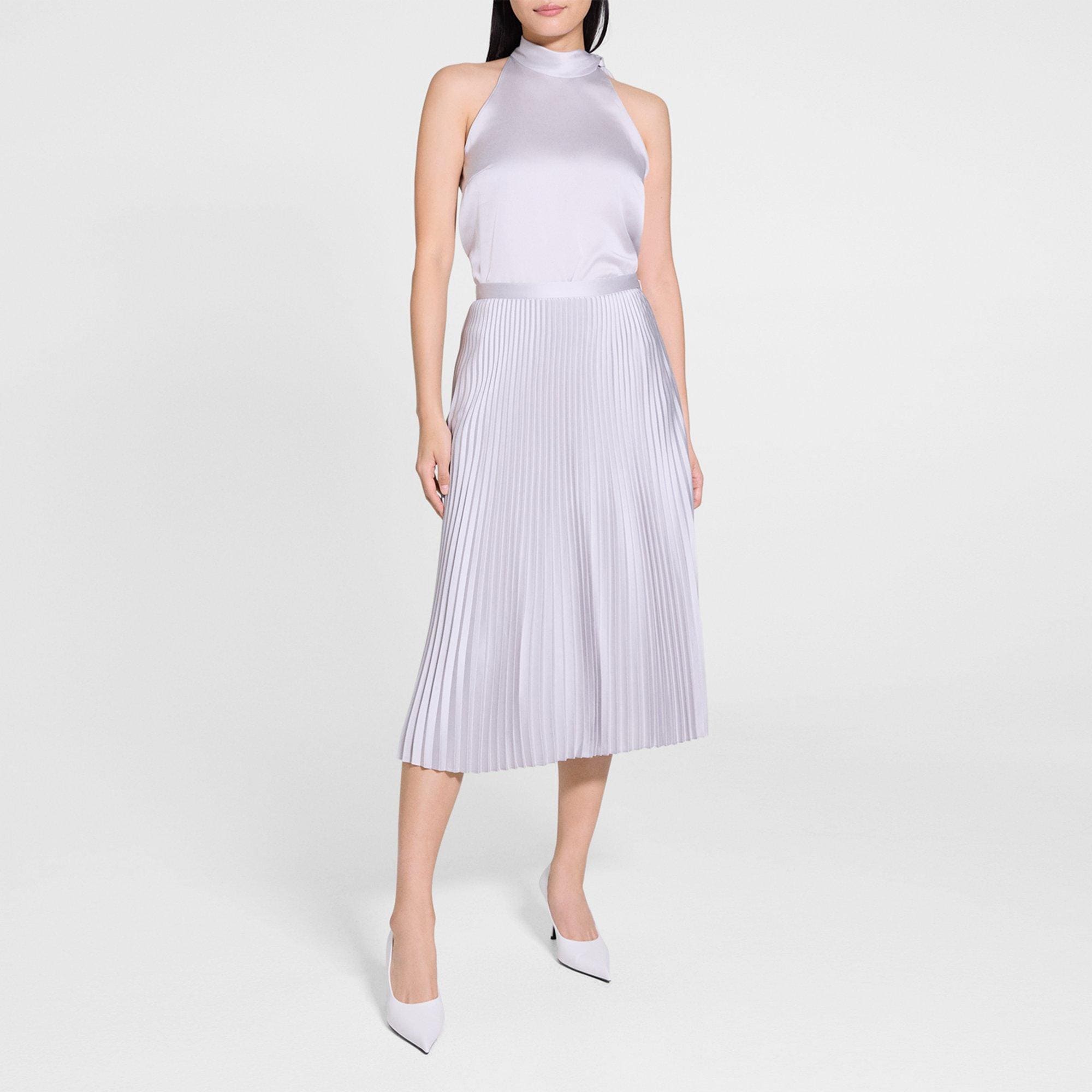 Pleated Midi Skirt in Textured Satin