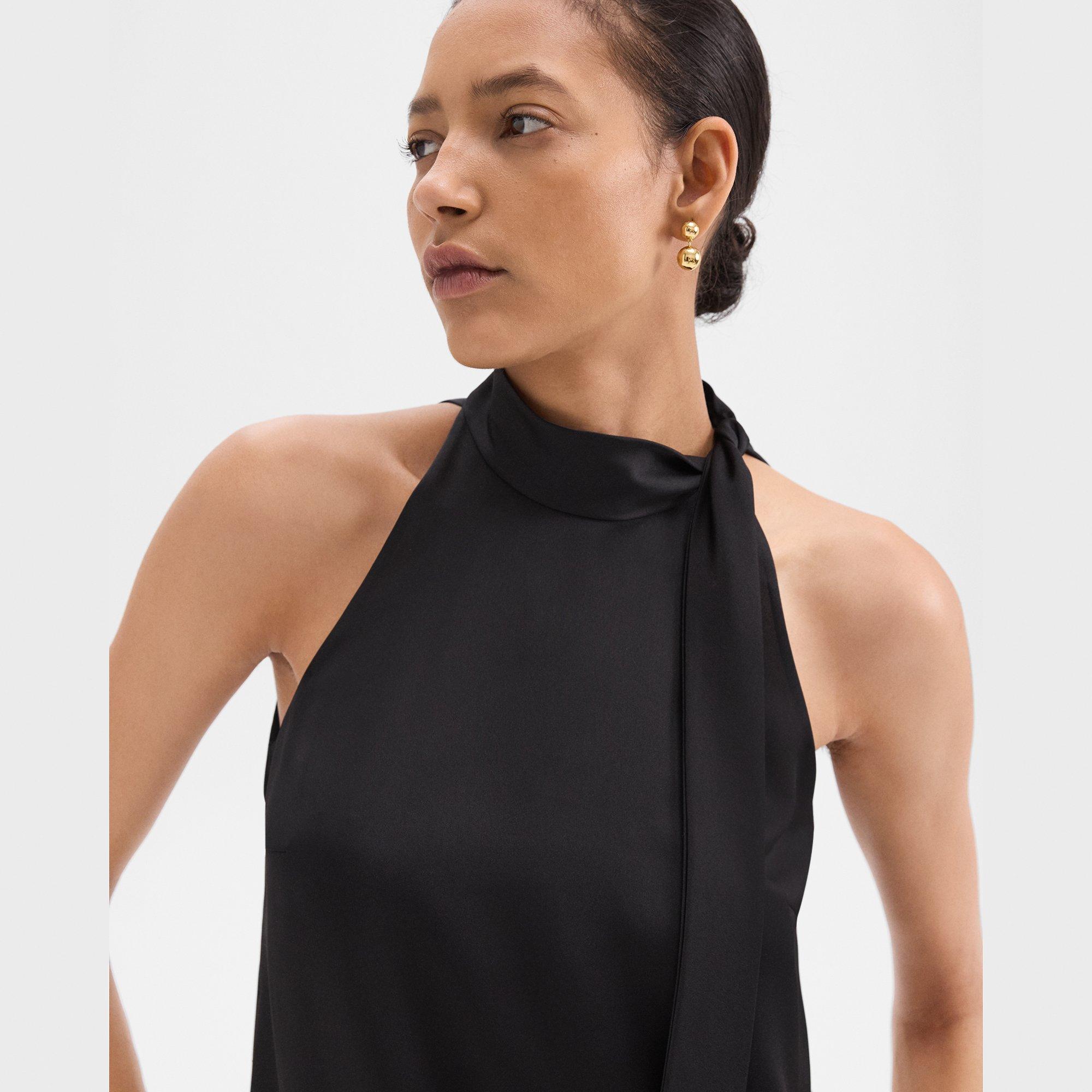 Tie-Neck Halter Top in Textured Satin