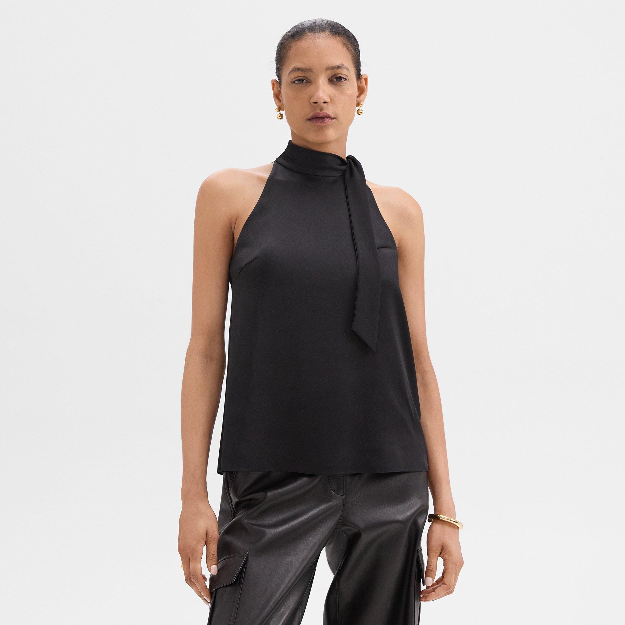 Tie-Neck Halter Top in Textured Satin