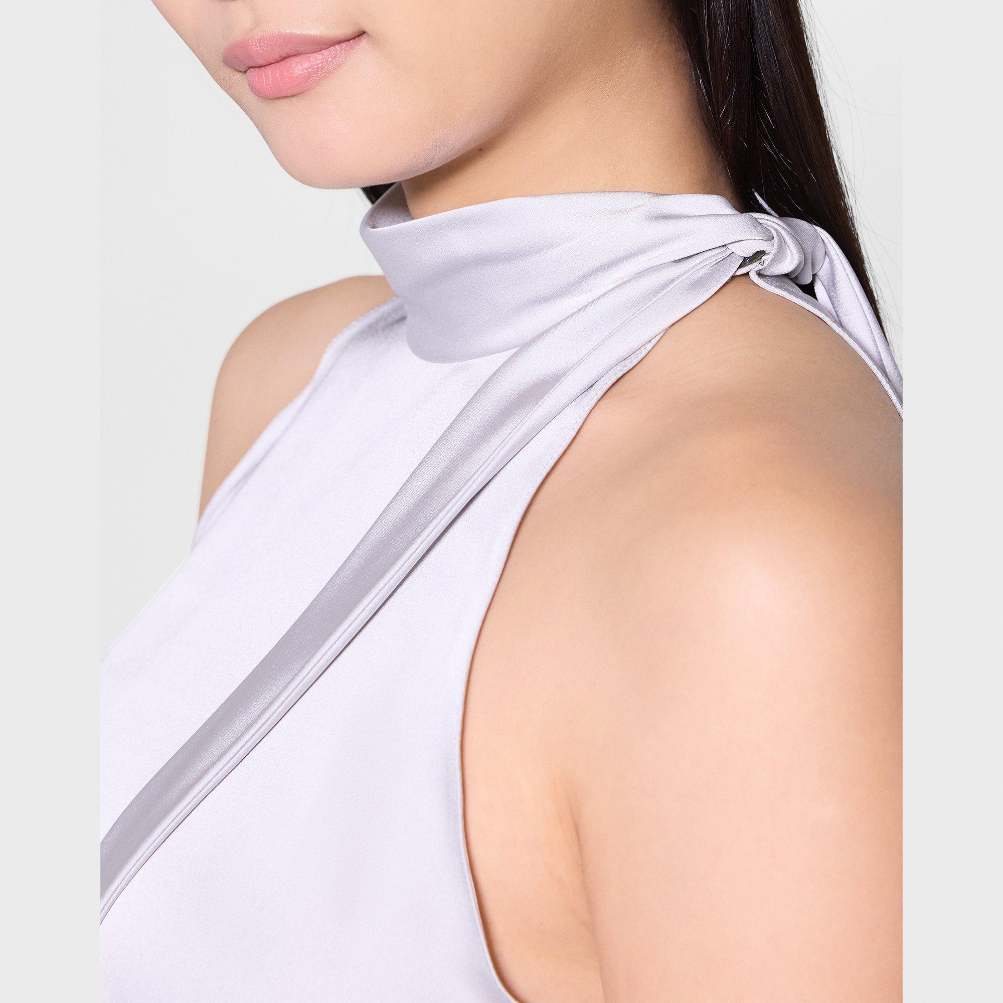 Tie-Neck Halter Top in Textured Satin