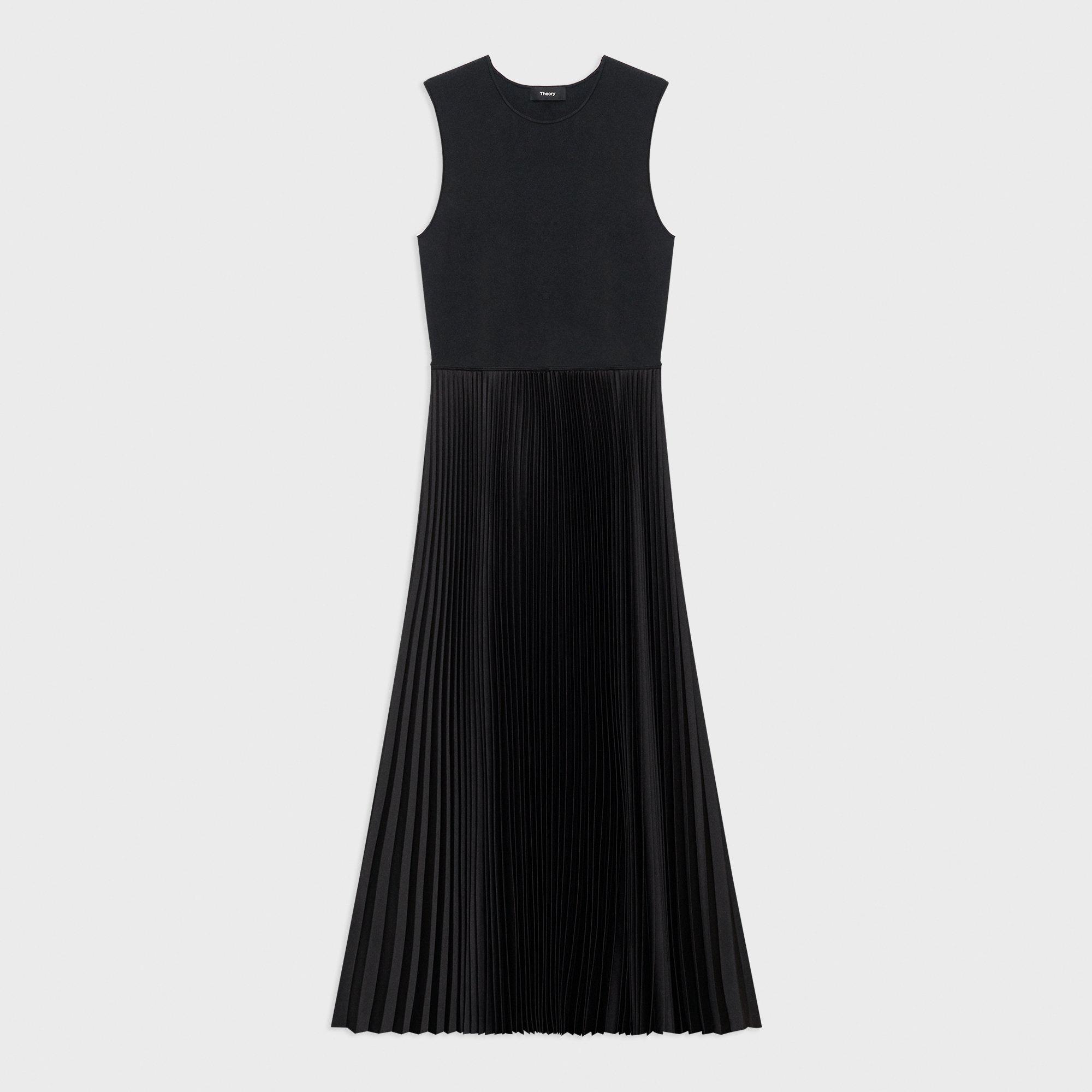 Pleated Combo Dress in Textured Satin