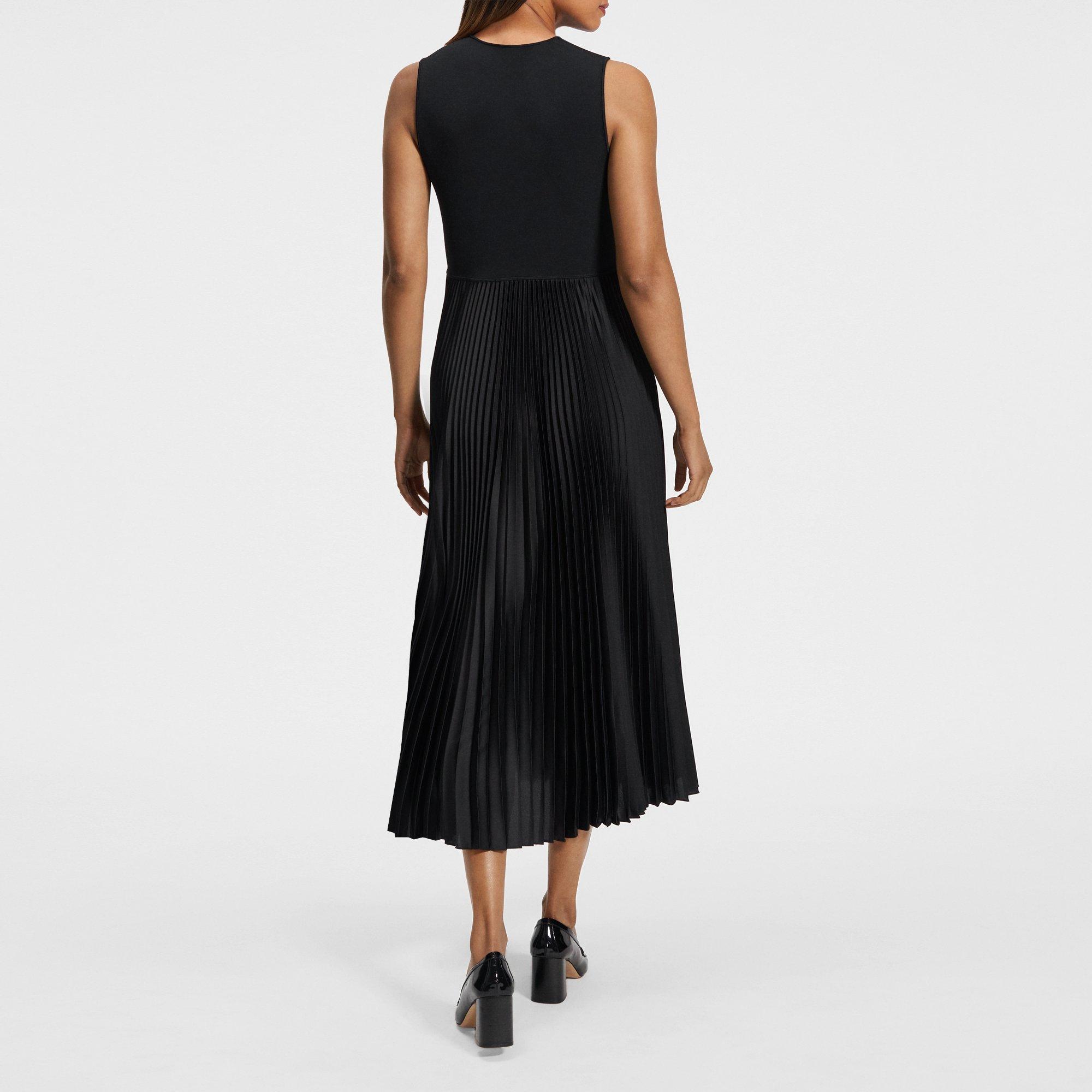 Pleated Combo Dress in Textured Satin