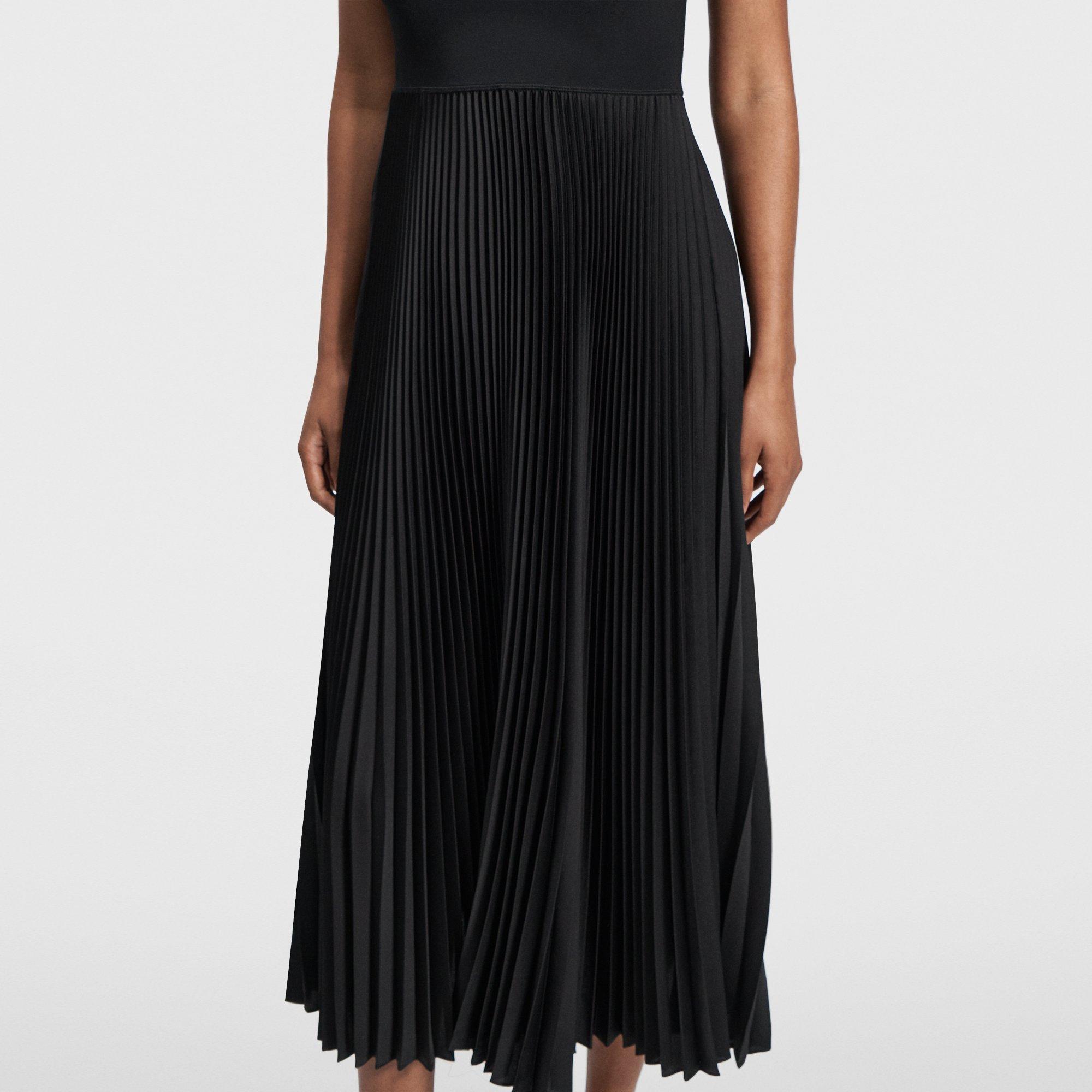 Pleated Combo Dress in Textured Satin