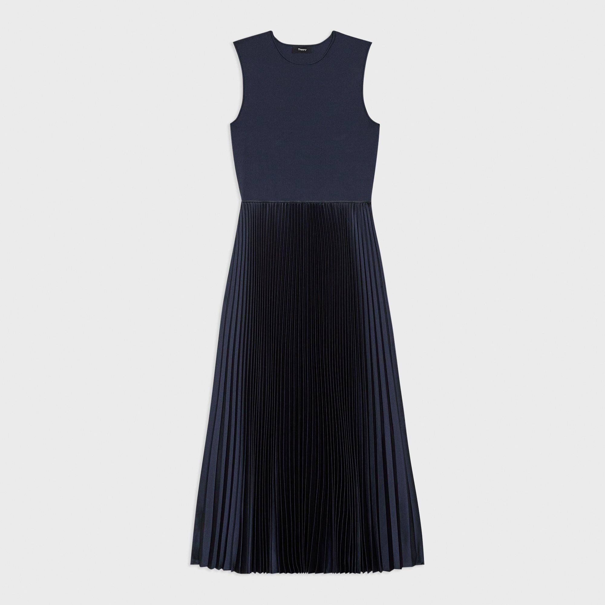 ワンピース Theory SS25 'Crew SL' dress (O1005602 001) Textured Satin Pleated Combo Dress| Theory