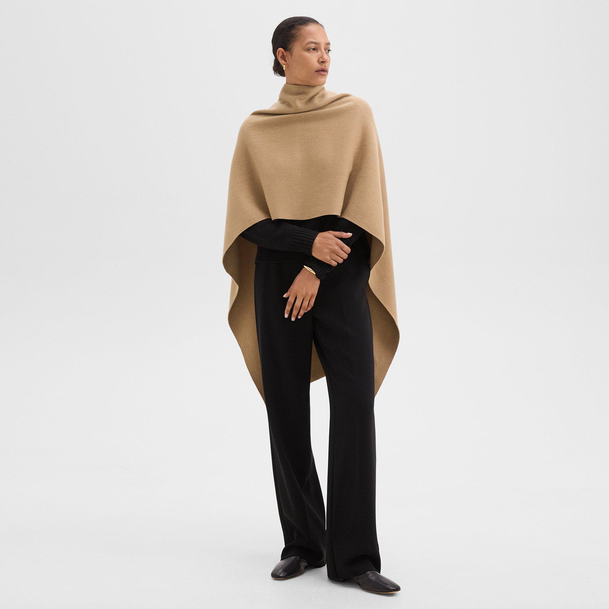 Draped Poncho in Felted Wool-Cashmere