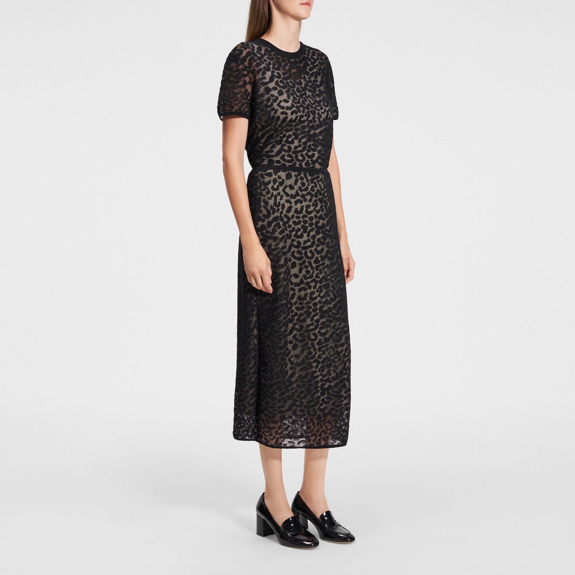 Pull-On Pencil Skirt in Leopard Lace Cotton-Blend