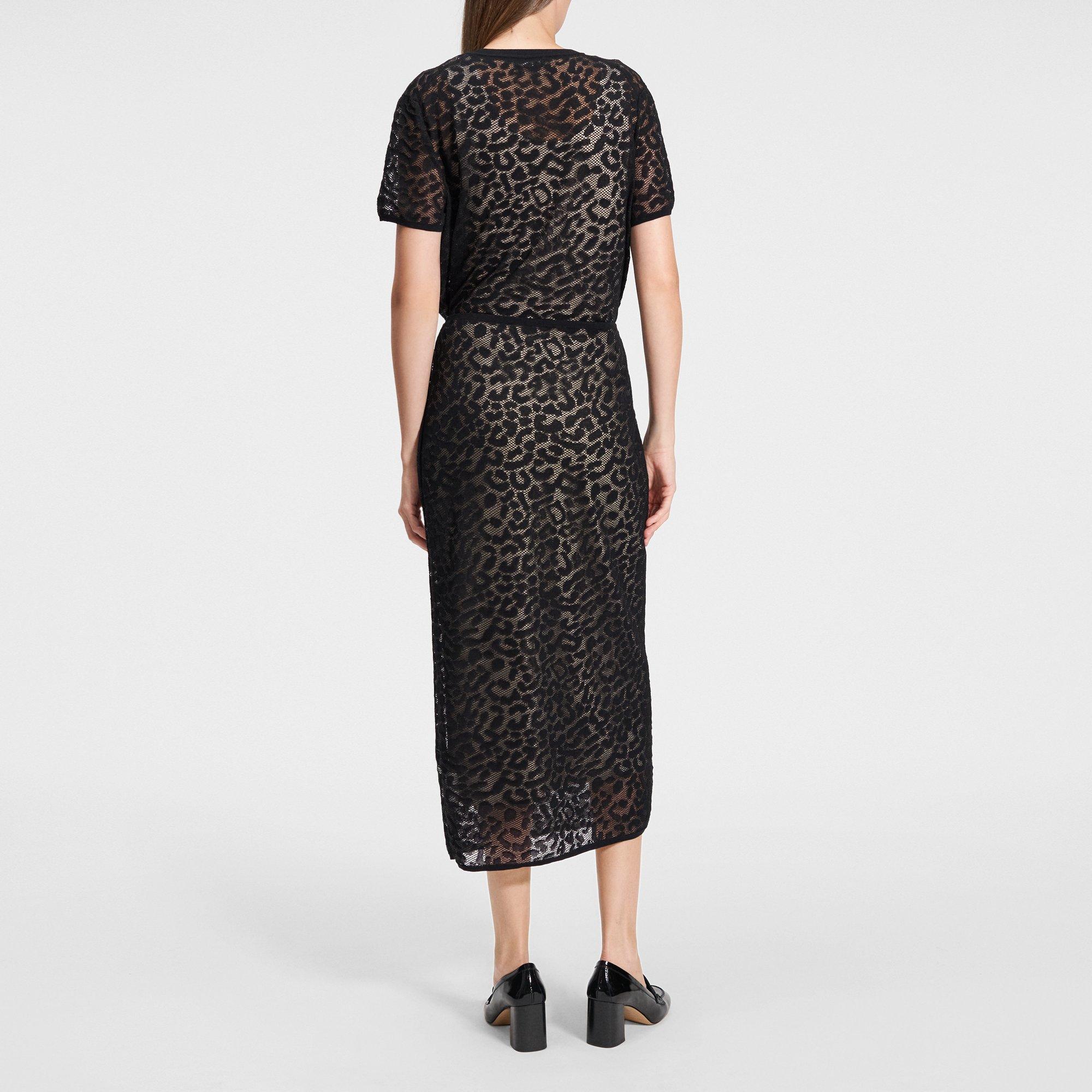 Pull-On Pencil Skirt in Leopard Lace Cotton-Blend