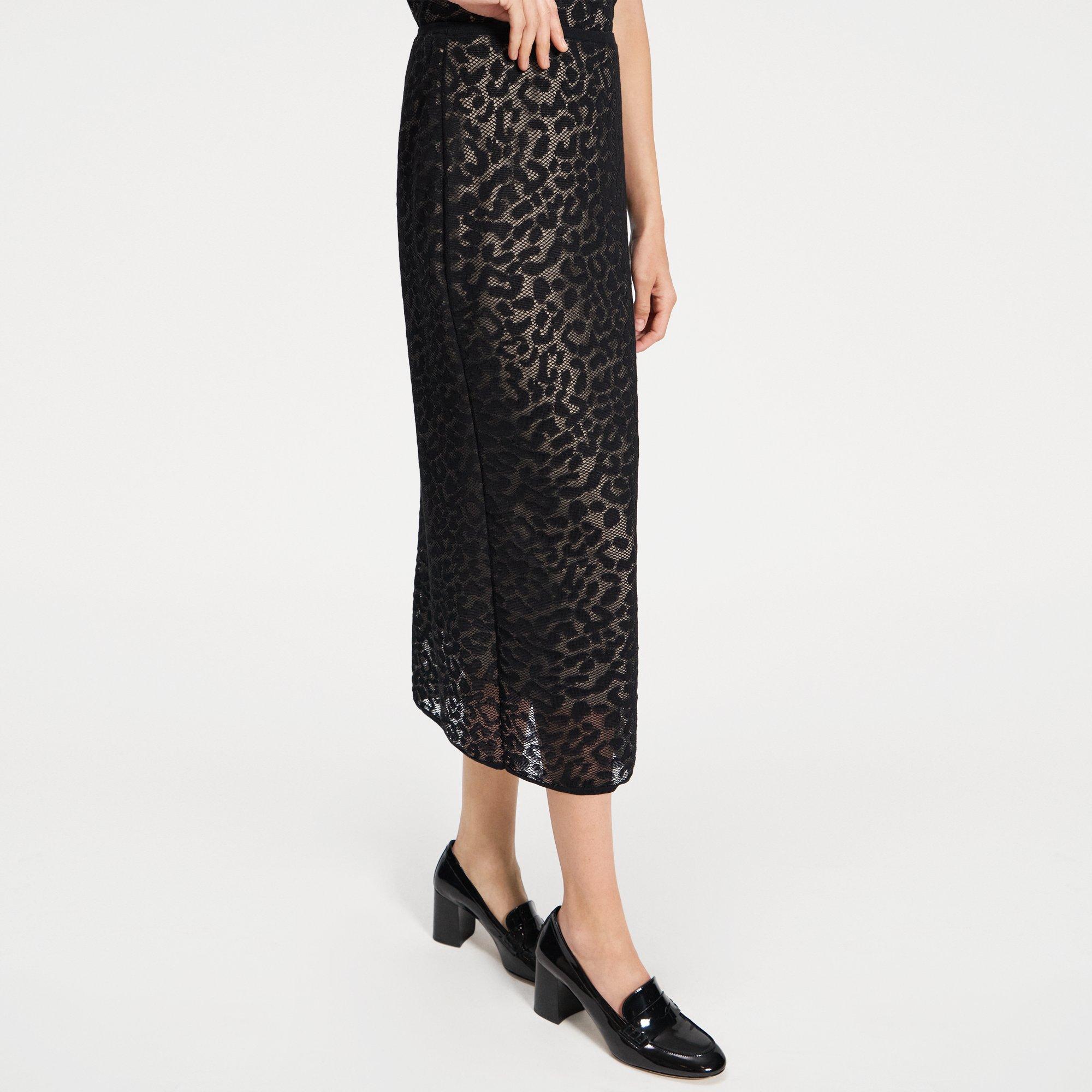 Pull-On Pencil Skirt in Leopard Lace Cotton-Blend