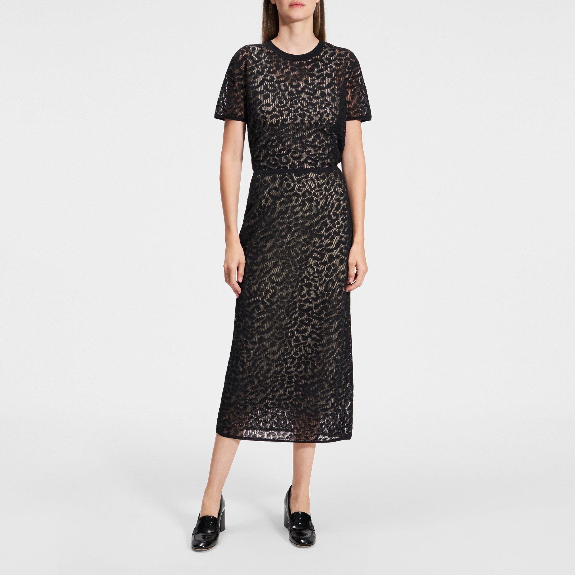 Pull-On Pencil Skirt in Leopard Lace Cotton-Blend