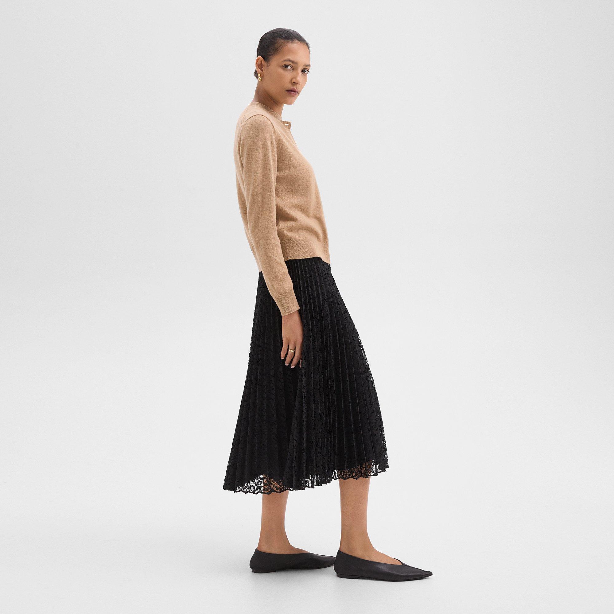 Pleated Midi Skirt in Leopard Lace