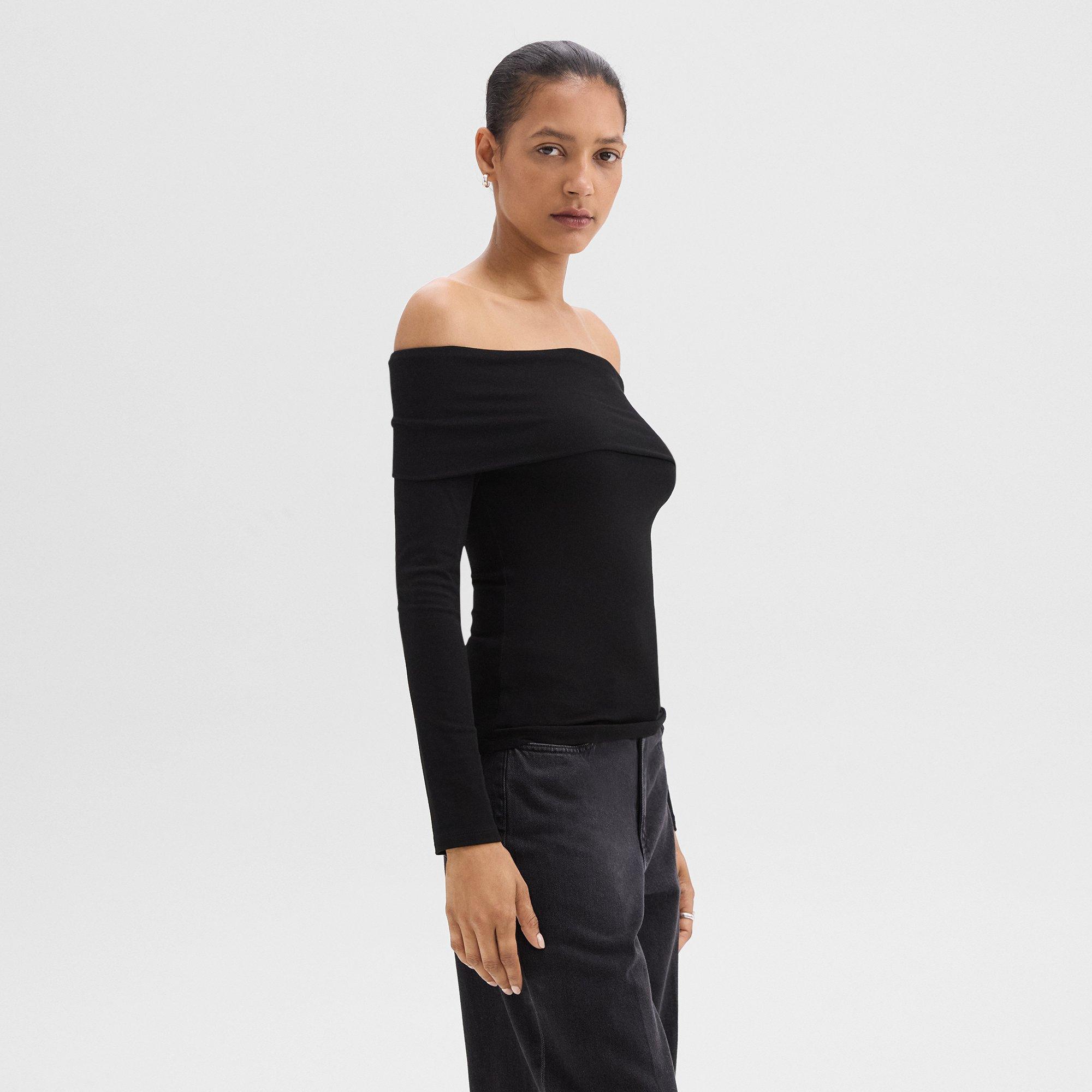 Off-the-Shoulder Top in Ribbed Viscose