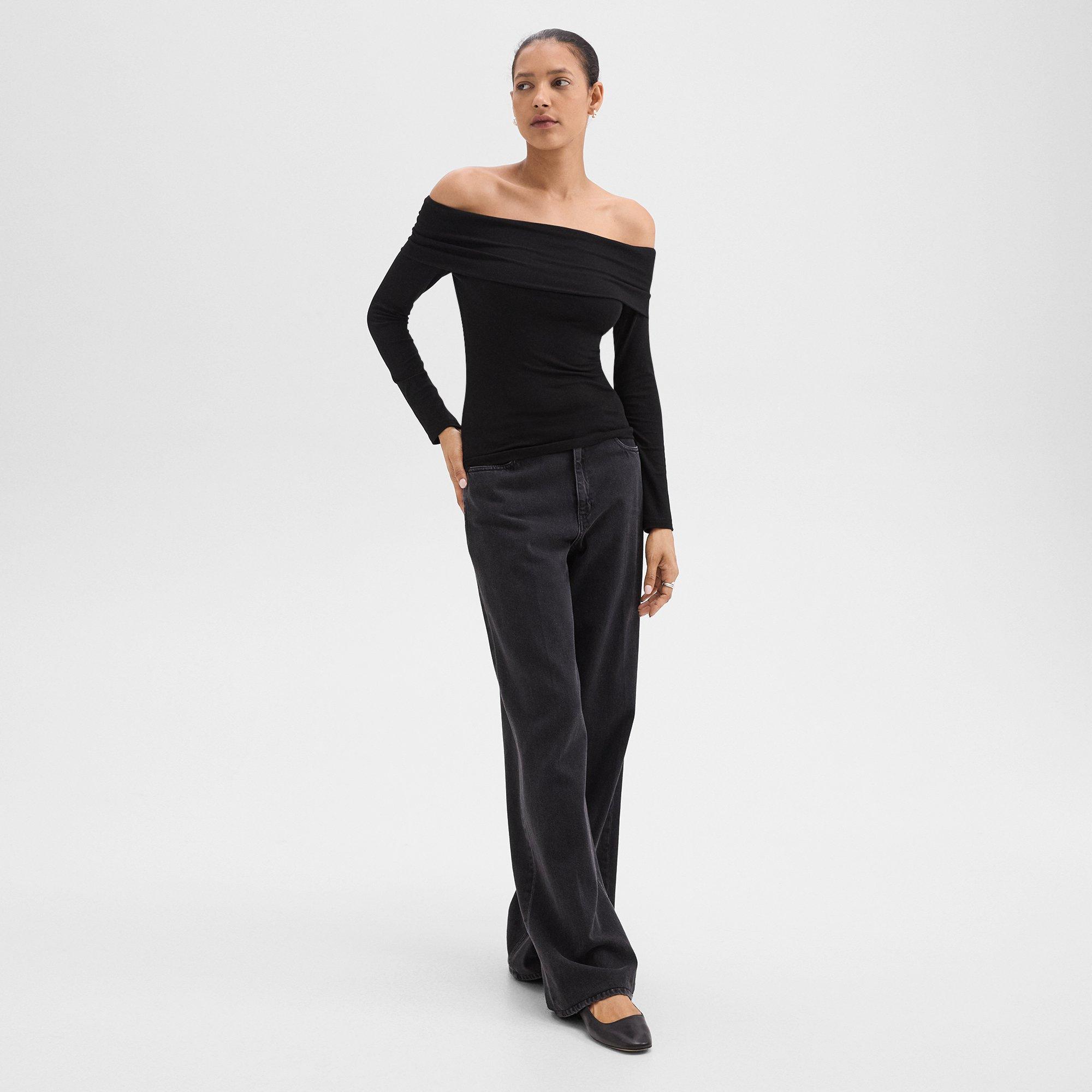 Off-the-Shoulder Top in Ribbed Viscose