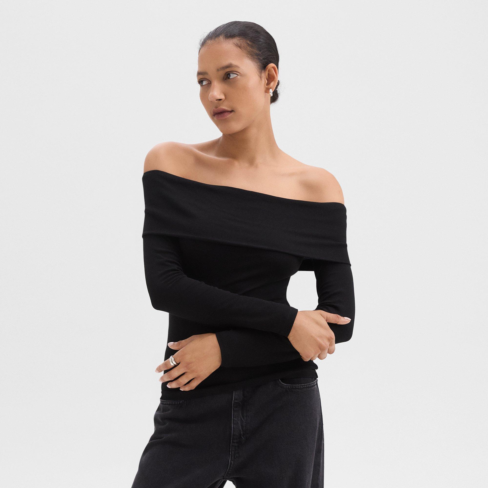 Off-the-Shoulder Top in Ribbed Viscose