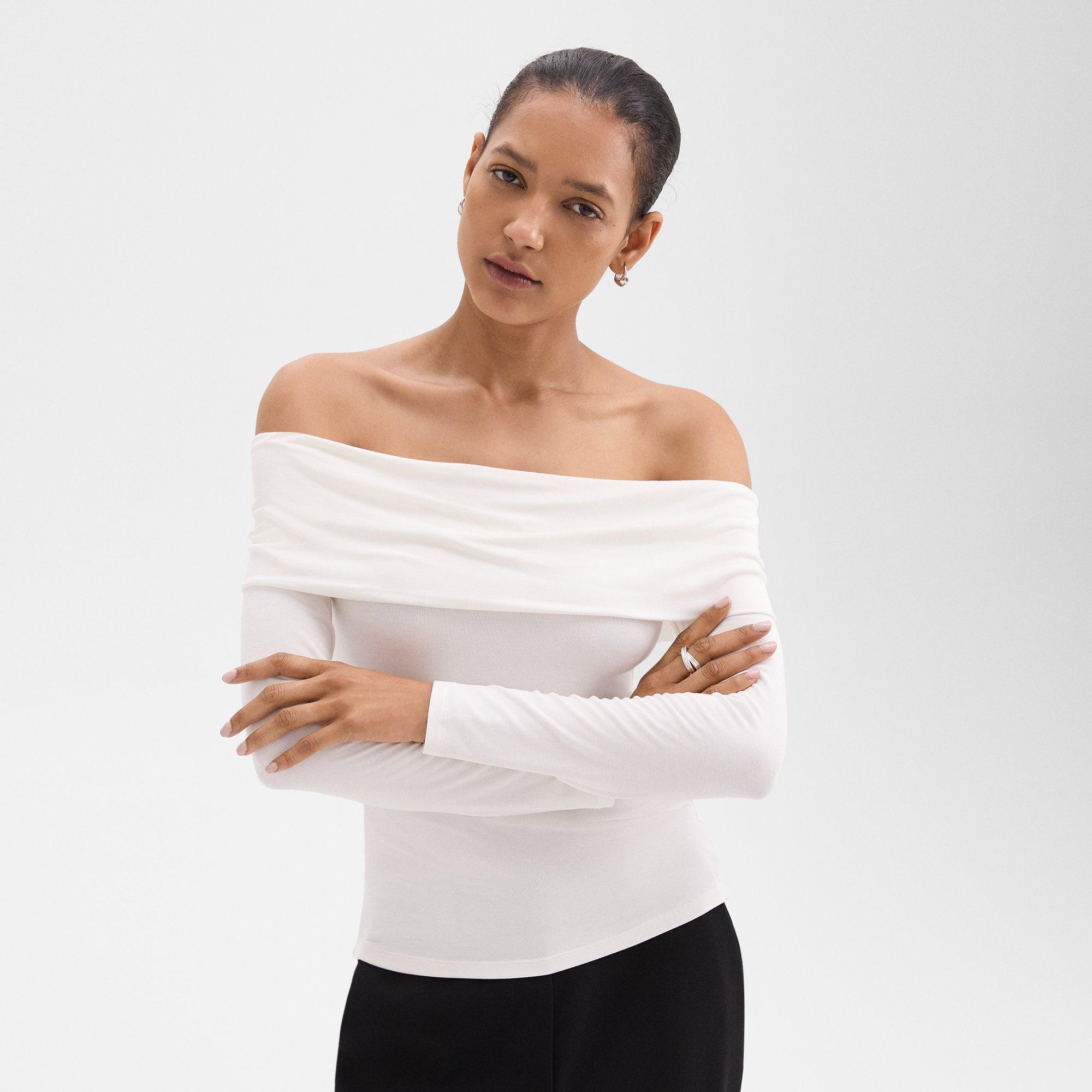 Off-the-Shoulder Top in Ribbed Viscose