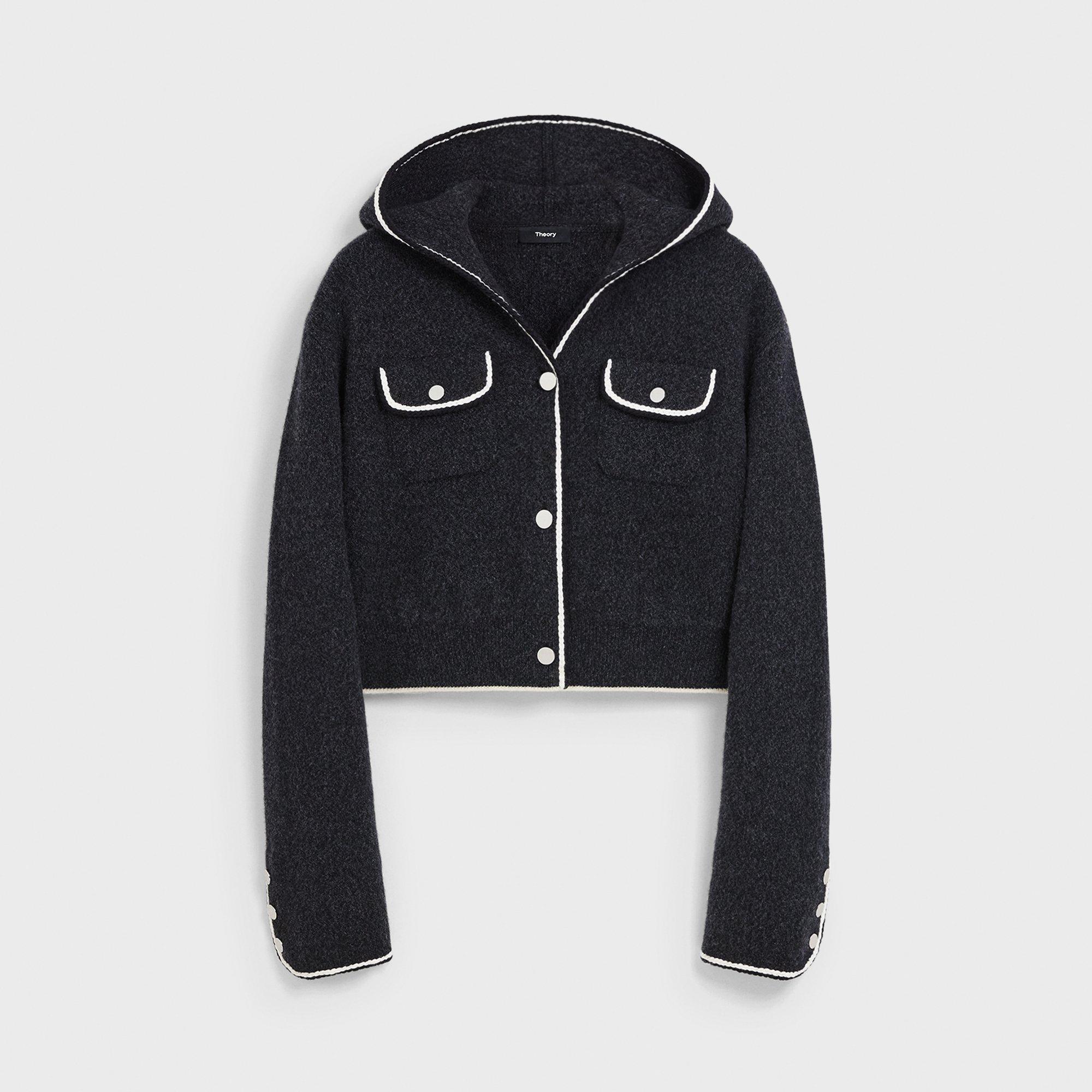 【Theory】Women Felted Wool Cash Classic Knit Jacket - Ivory Felted Wool-Cashmere Cardigan Jacket | Theory