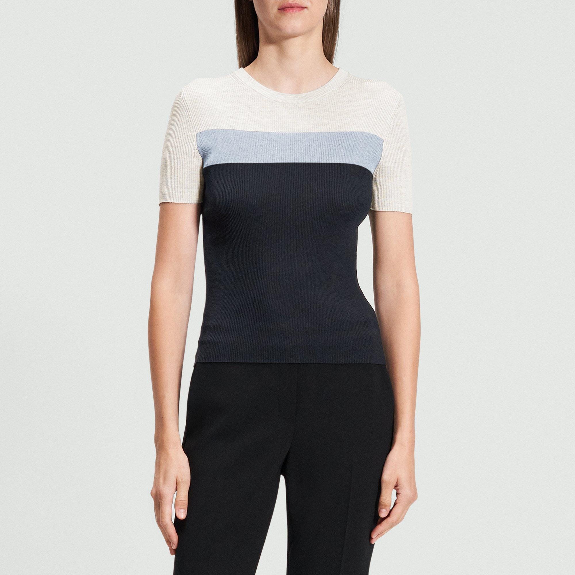 Ribbed Short-Sleeve Sweater in Silk