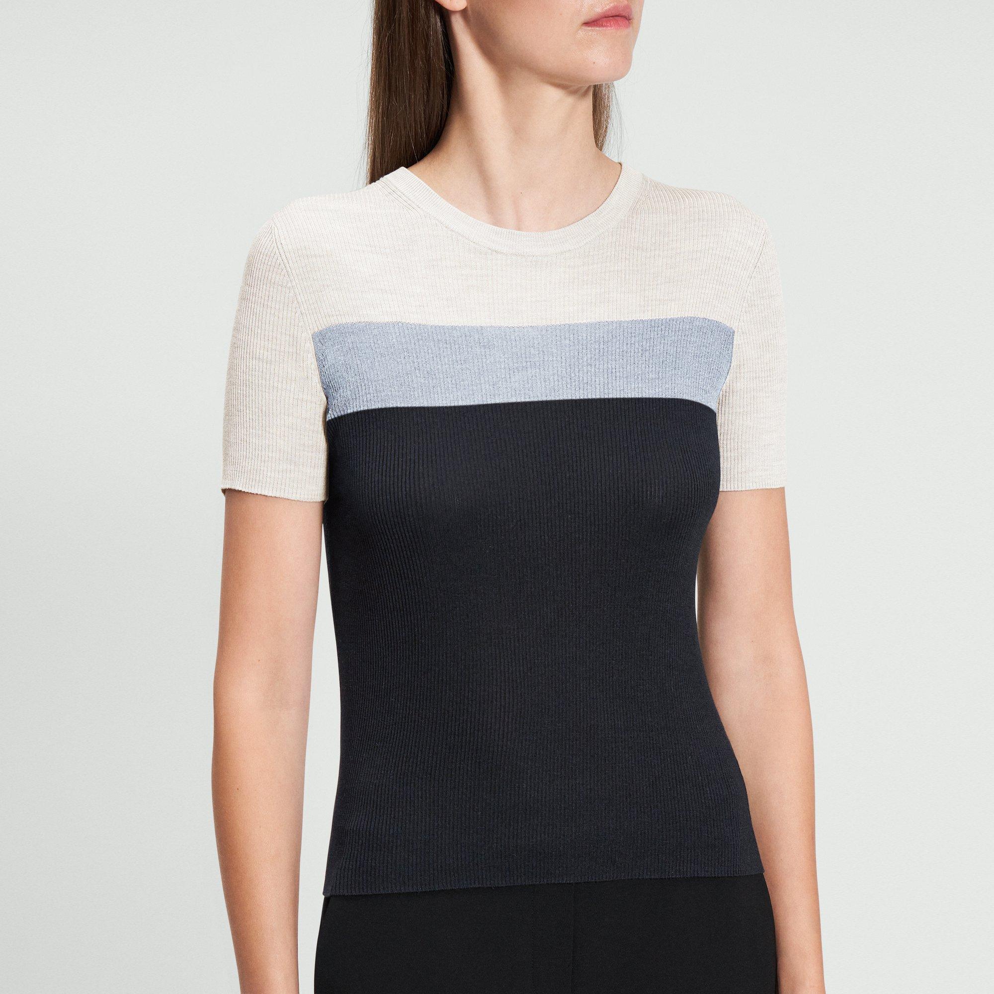 Ribbed Short-Sleeve Sweater in Silk