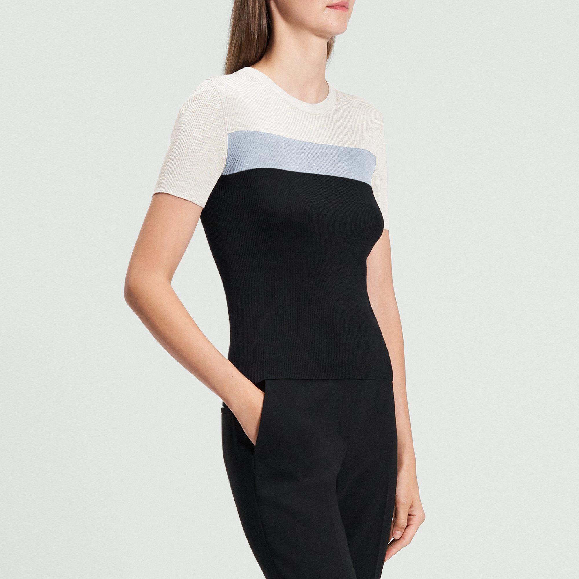 Ribbed Short-Sleeve Sweater in Silk