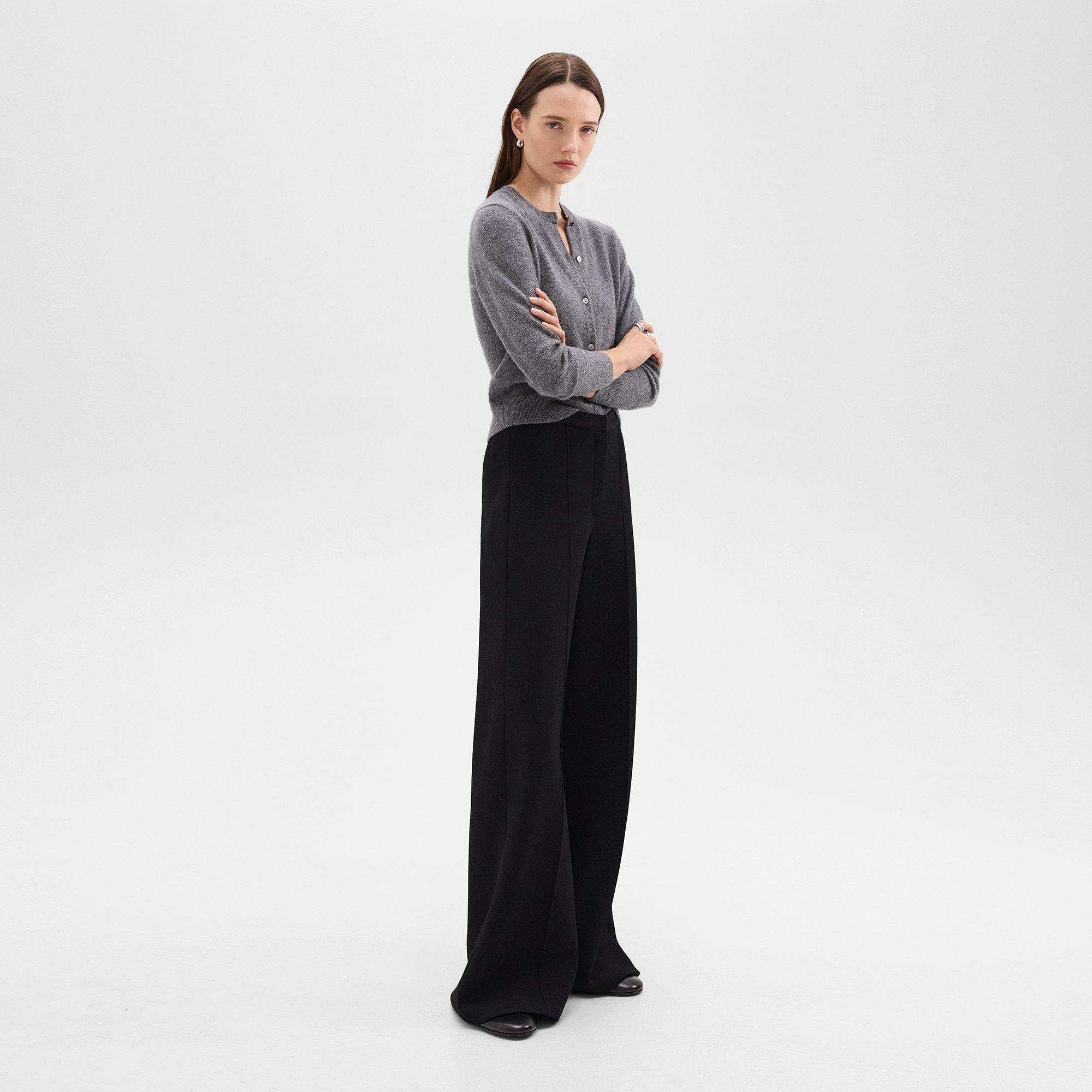 High-Waist Wide-Leg Trousers in Crepe Knit