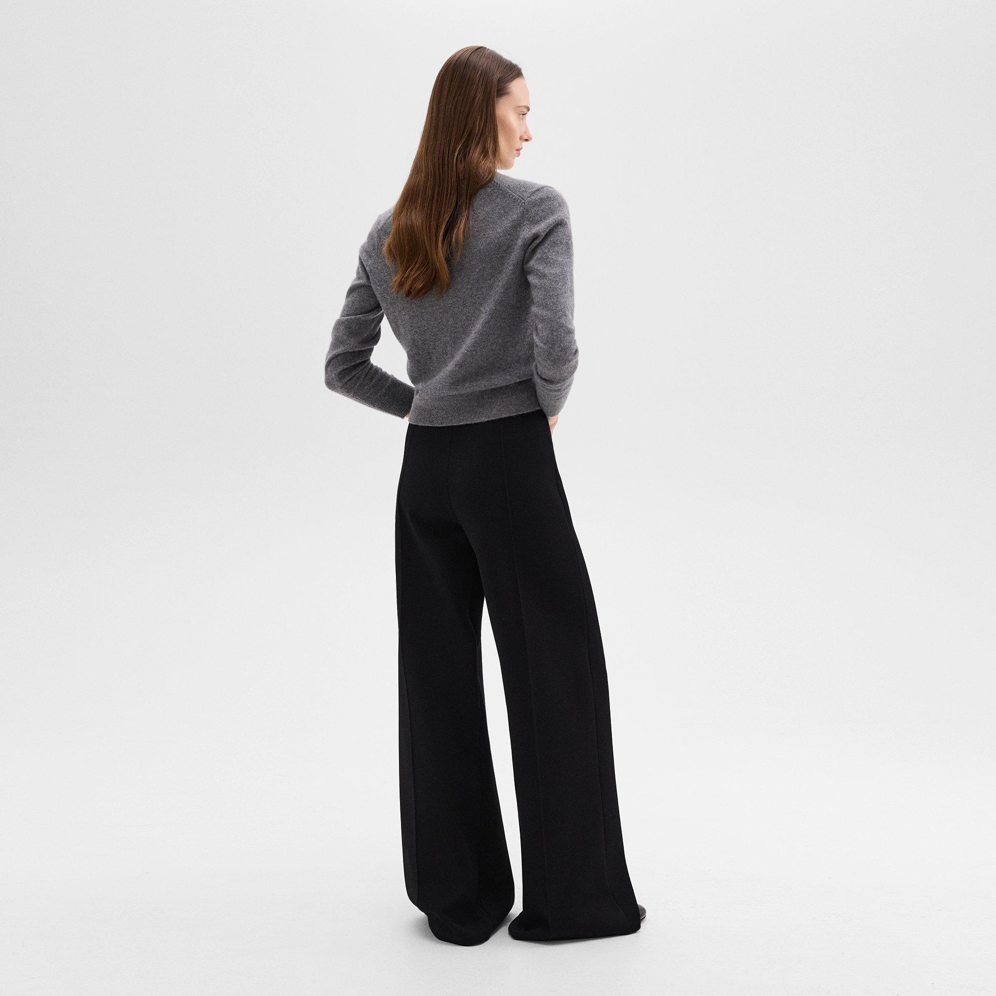 High-Waist Wide-Leg Trousers in Crepe Knit