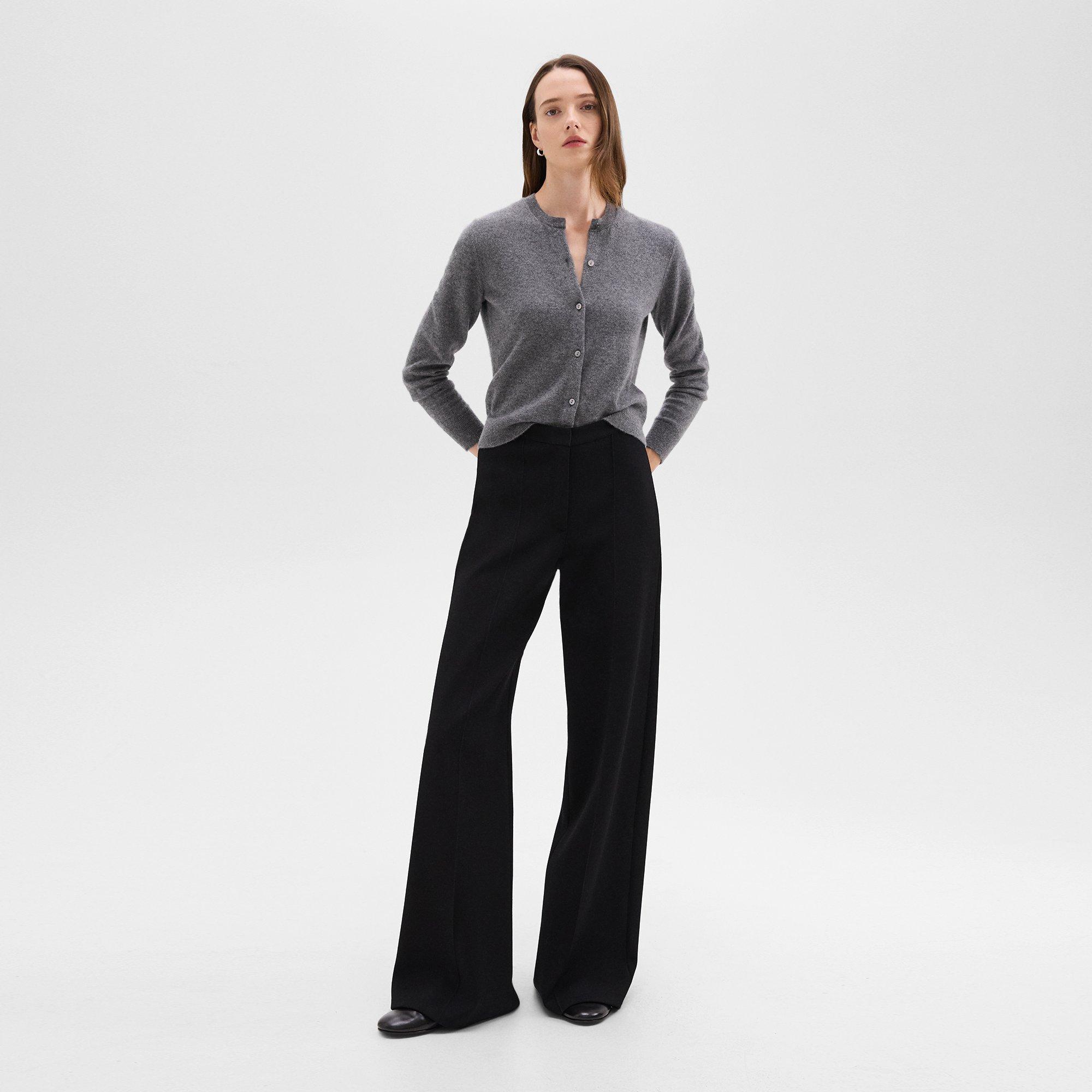 High-Waist Wide-Leg Trousers in Crepe Knit