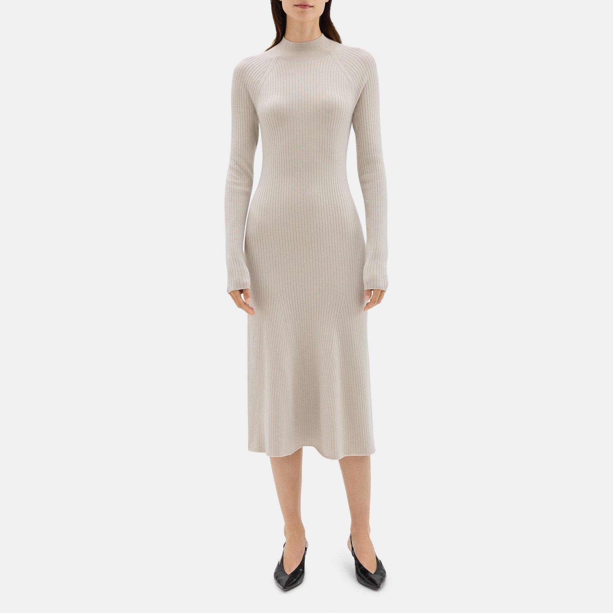 Long-Sleeve Flare Dress in Fine Merino Wool