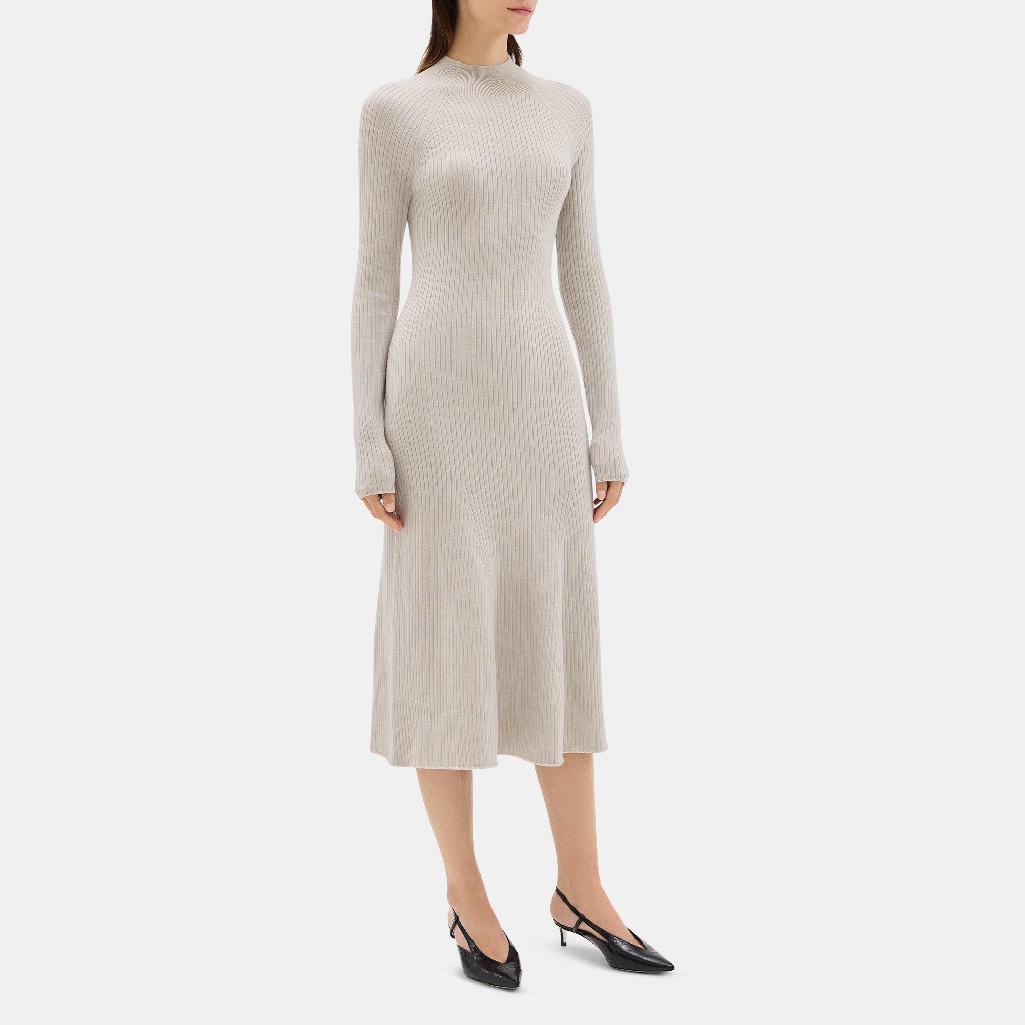 Long-Sleeve Flare Dress in Fine Merino Wool