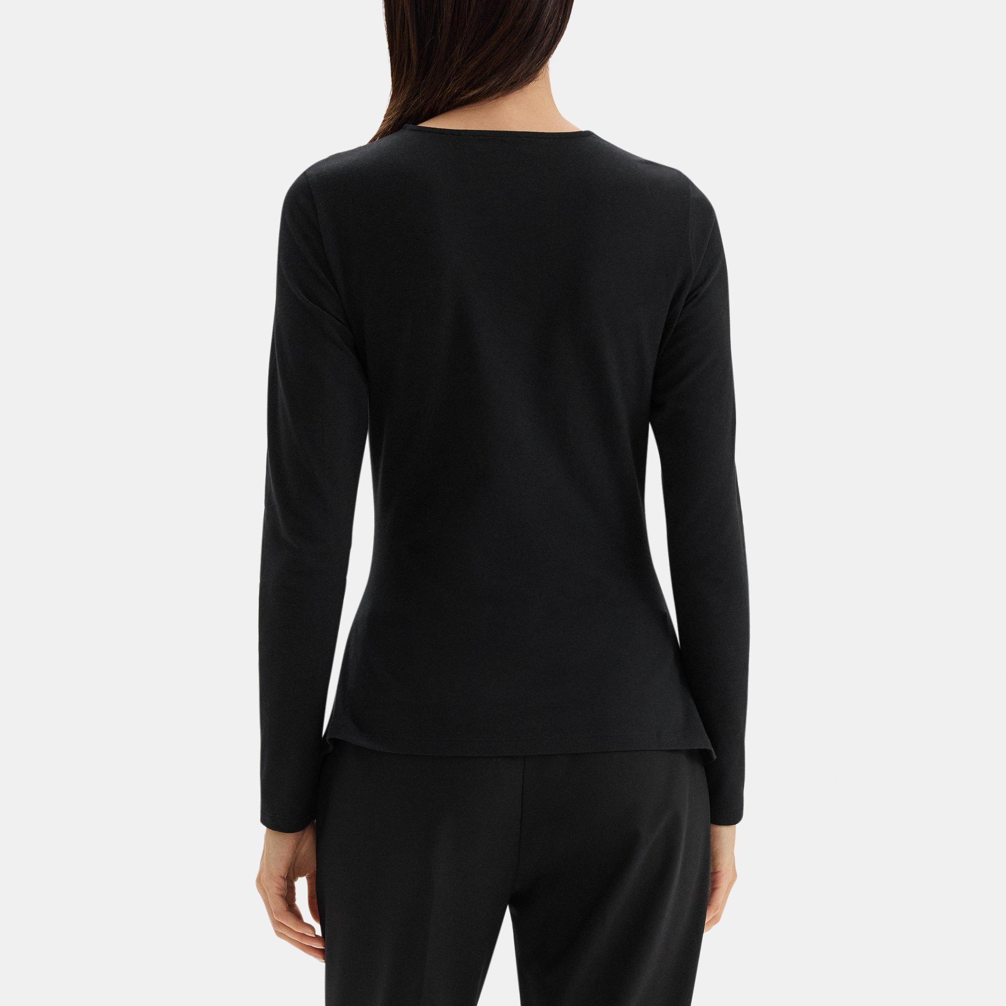 Ruched Long-Sleeve Top in Stretch Modal Cotton