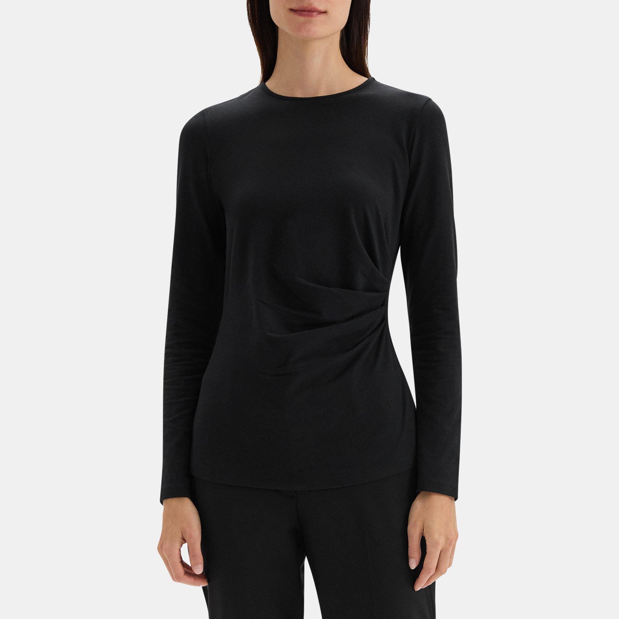 Ruched Long-Sleeve Top in Stretch Modal Cotton
