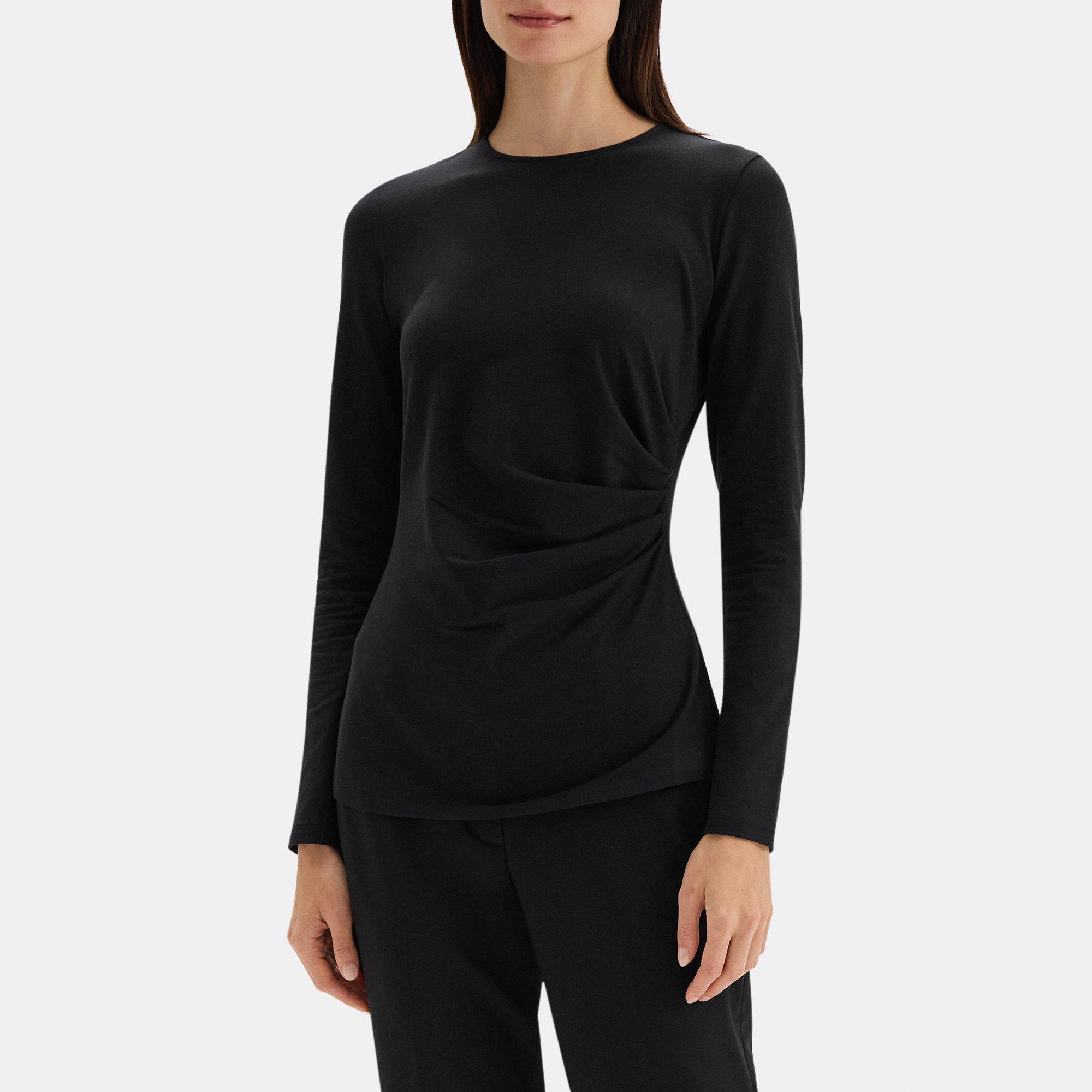 Ruched Long-Sleeve Top in Stretch Modal Cotton