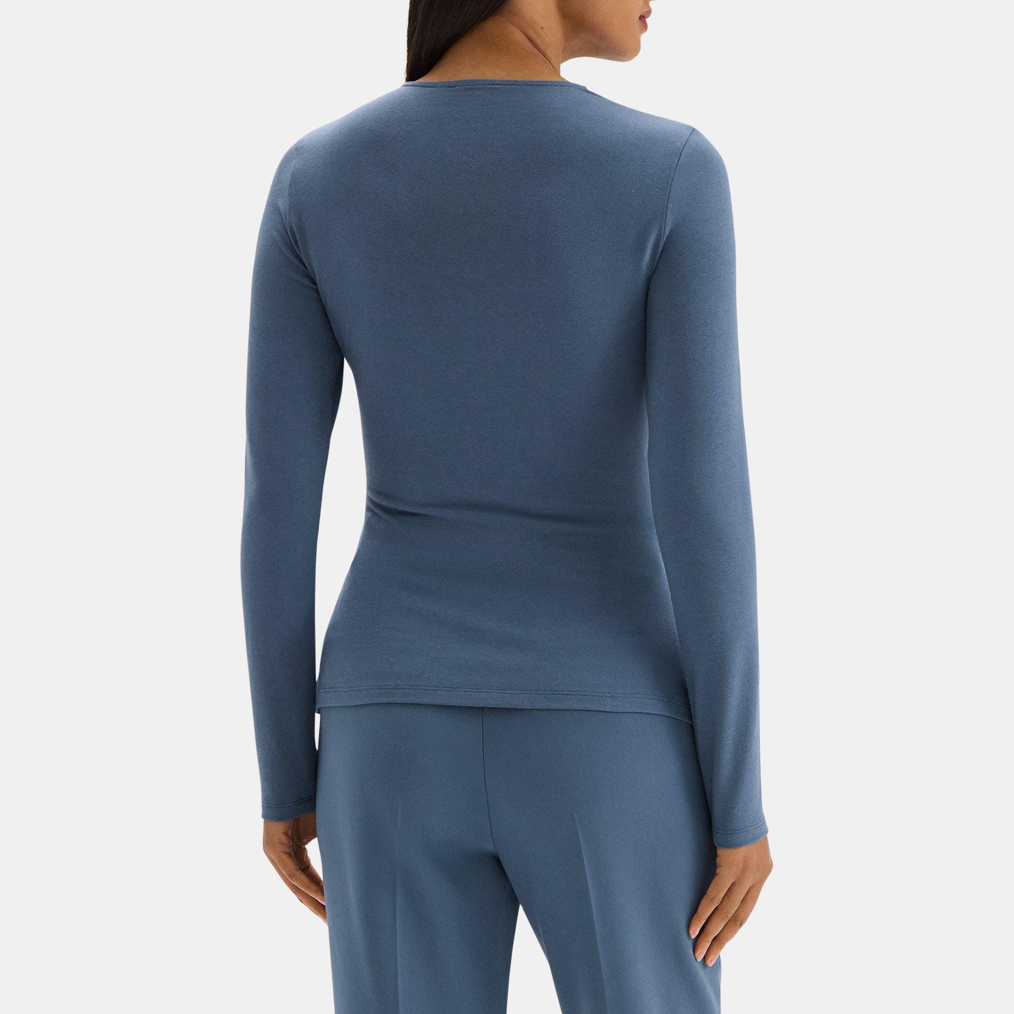 Ruched Long-Sleeve Top in Stretch Modal Cotton