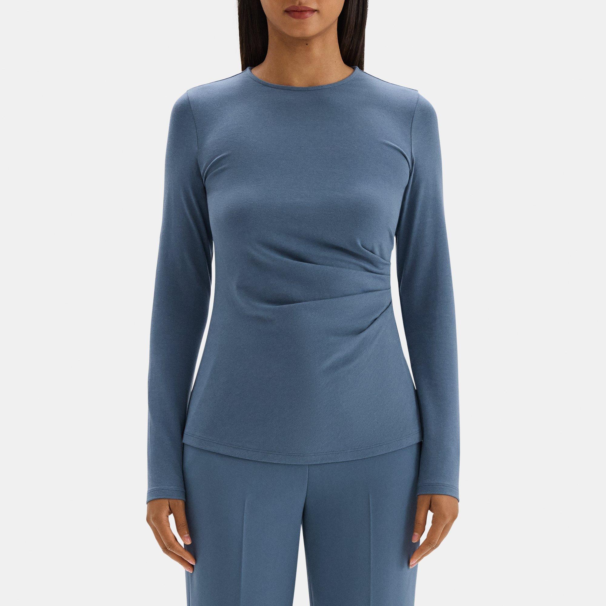 Ruched Long-Sleeve Top in Stretch Modal Cotton